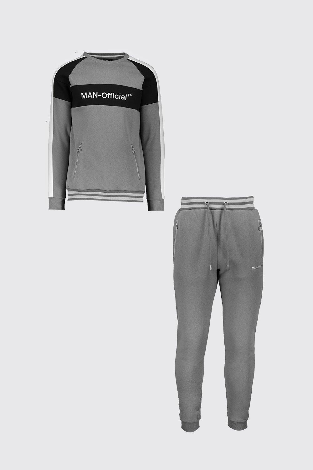 

Спортивный костюм MAN с контрастными вставками в рубчик, Grey