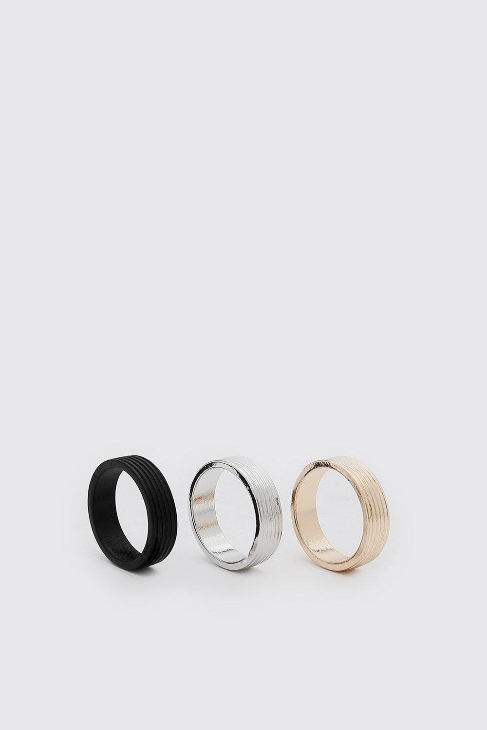 Mens Multi 3 Pack Plain Ring Set, Multi