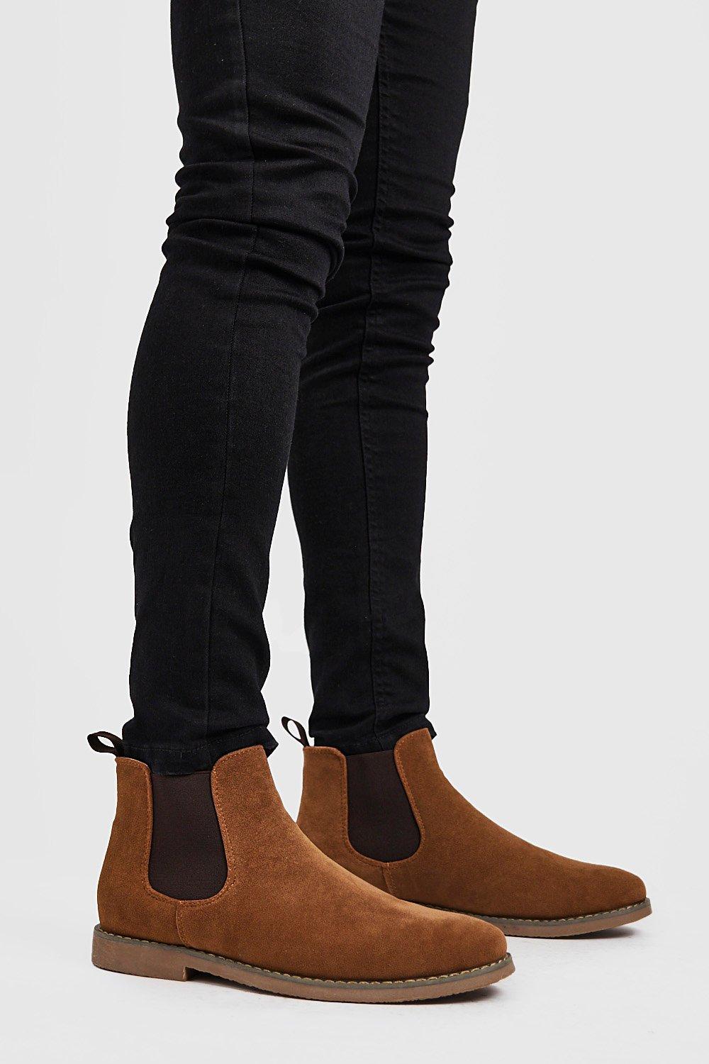 tan faux suede chelsea boots