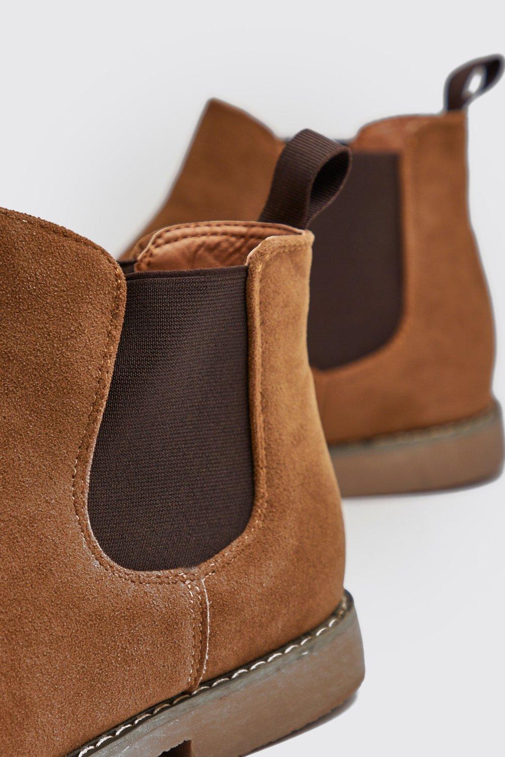 tan faux suede chelsea boots