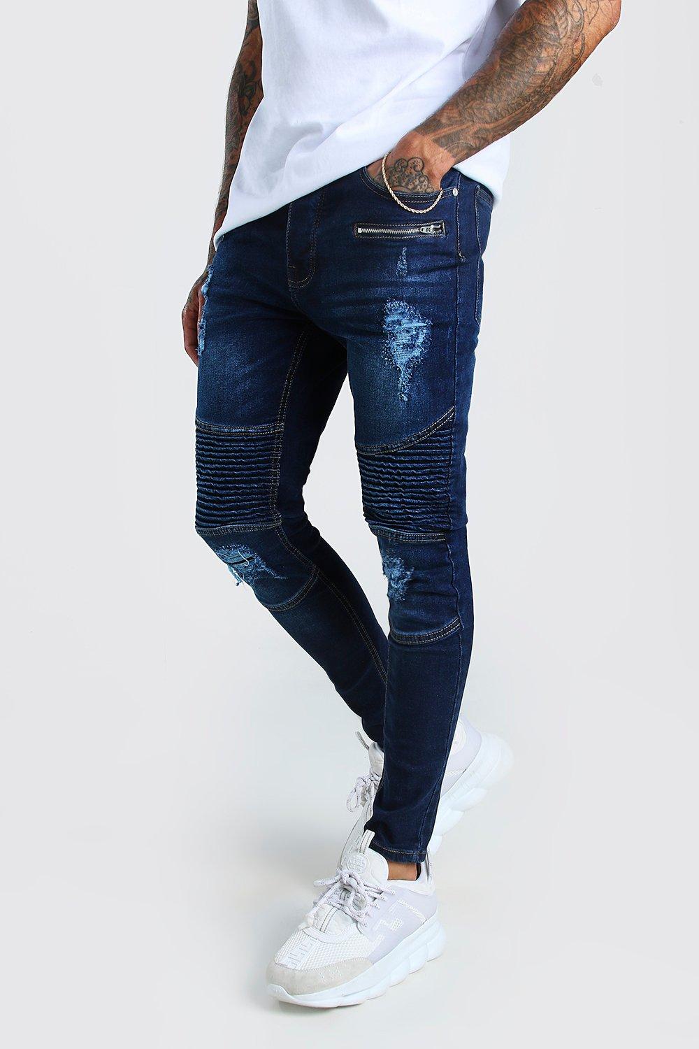 dark blue moto jeans