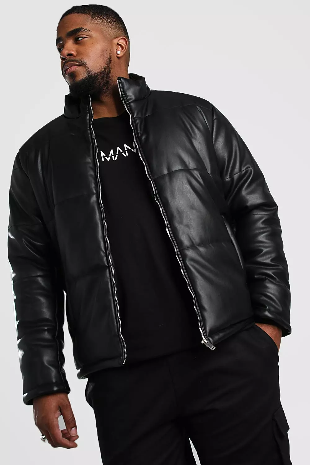 Leather look cheap puffer jacket