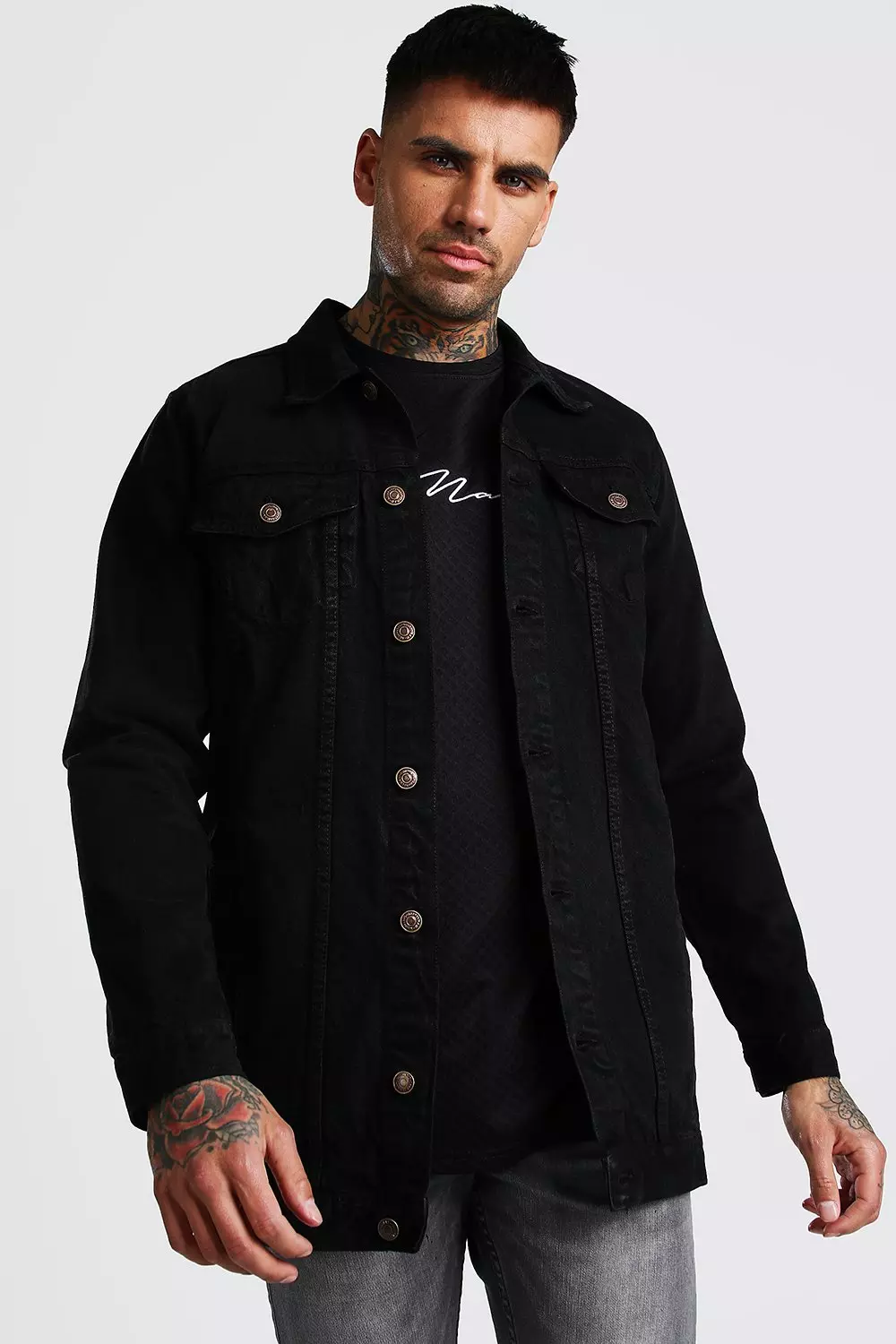 Boohooman black hot sale denim jacket