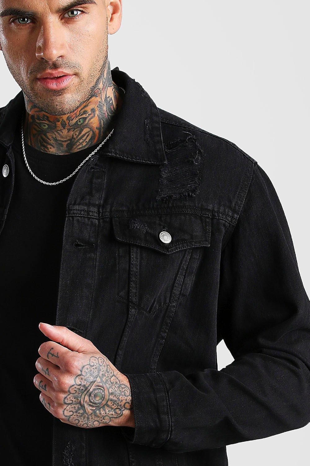 black distressed jean jacket mens