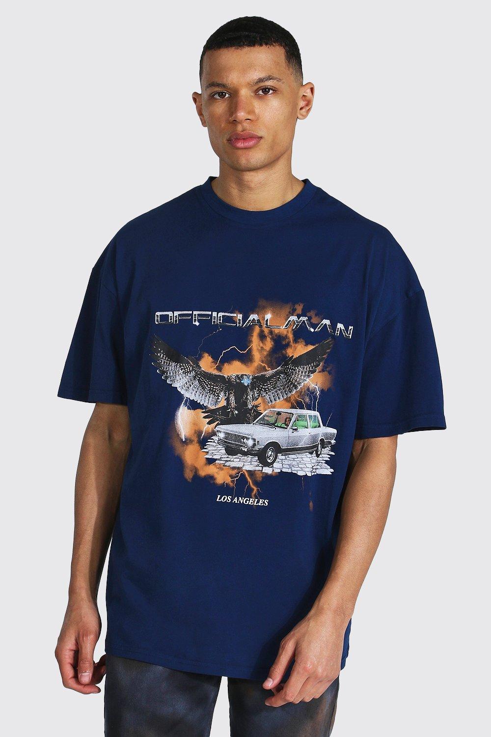 Mens Navy Tall Oversized Crew Neck T-shirt, Navy