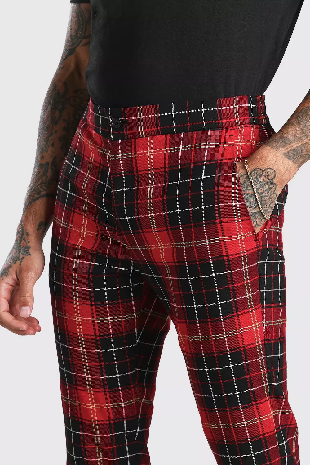 Red checkered hot sale trousers mens