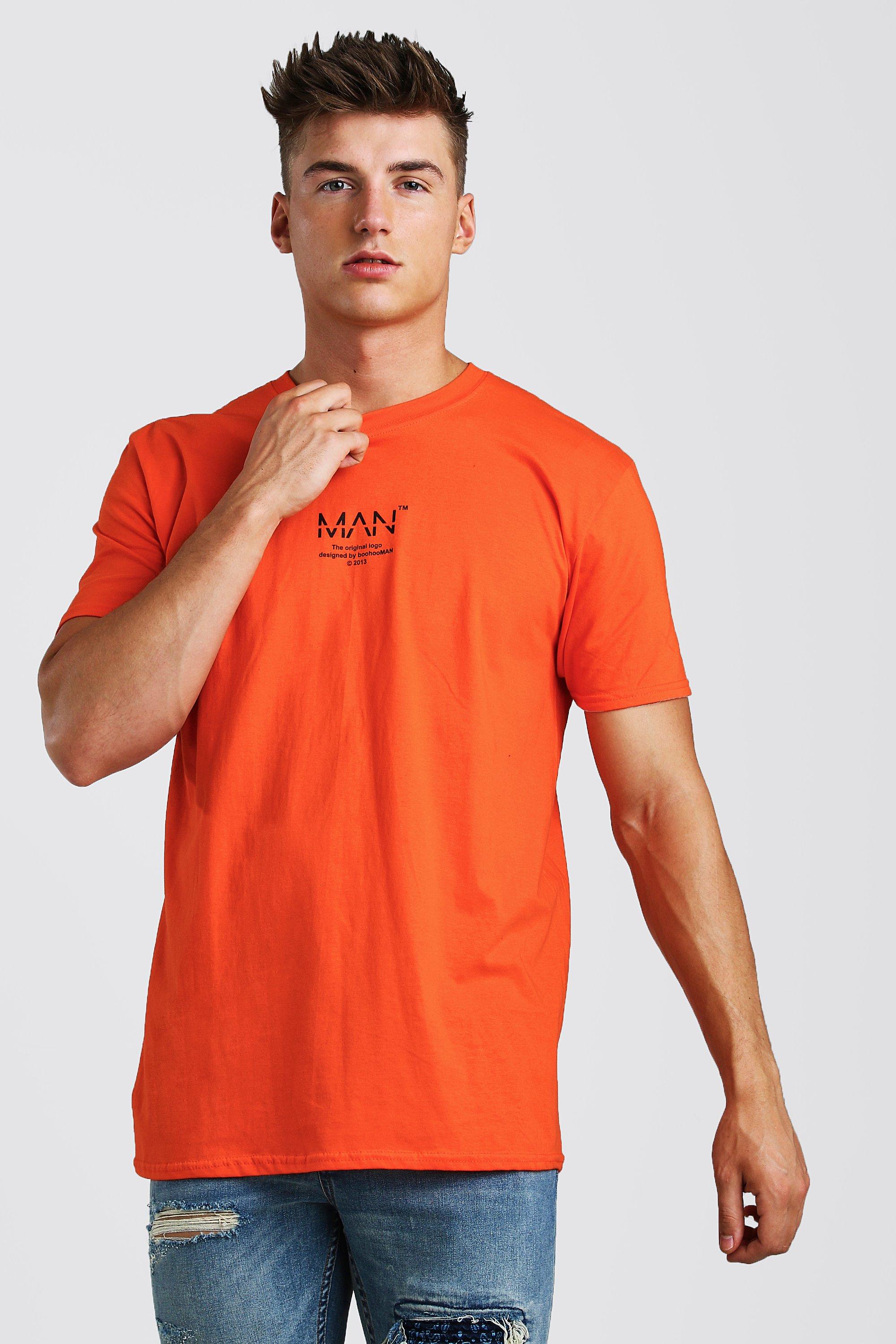 

MAN Utility Loose Fit Front & Back Print T-Shirt, Orange