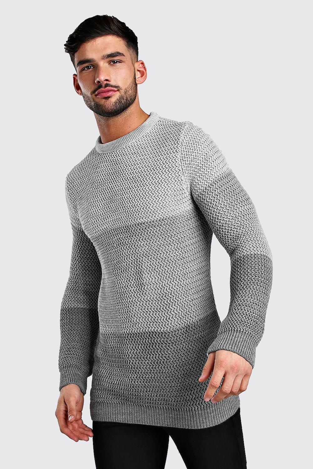 

Ombre Waffle Stitch Crew Neck Knitted Jumper, Grey