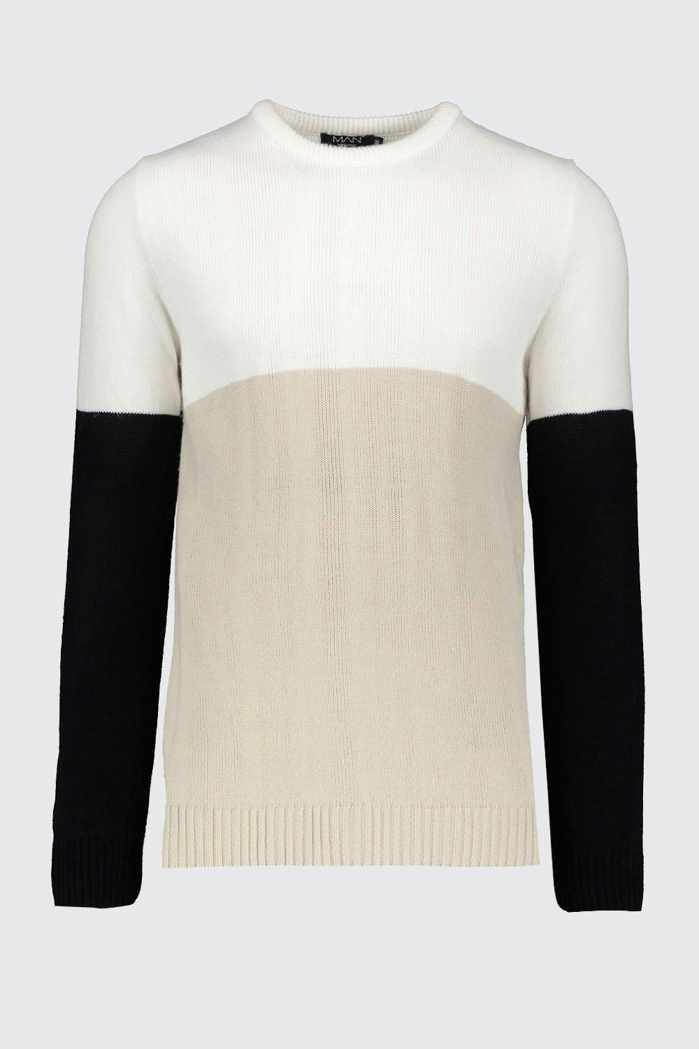 

Brushed Colour Block Crew Neck Jumper, Stone