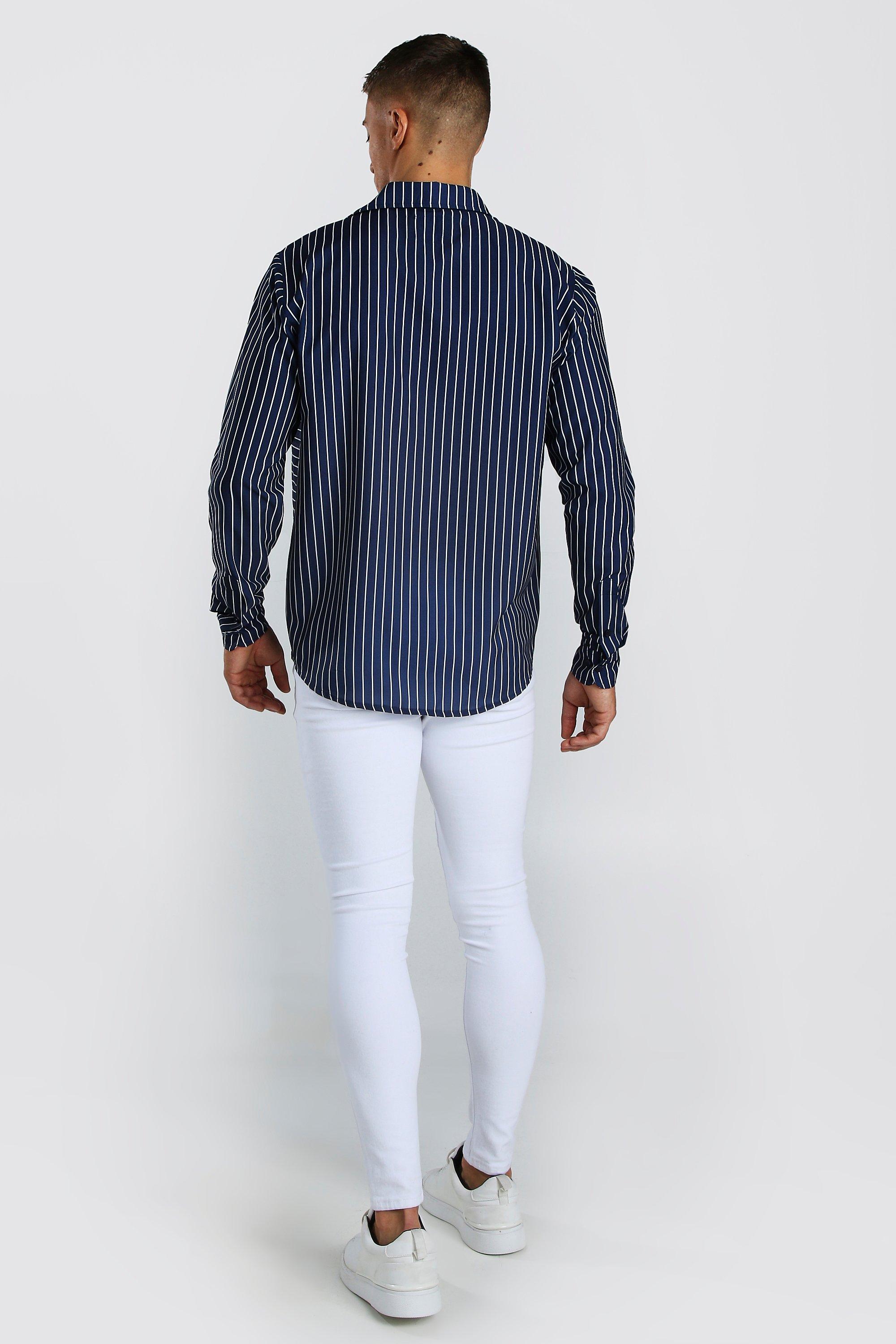 

Long Sleeve Mixed Stripe Shirt, Navy