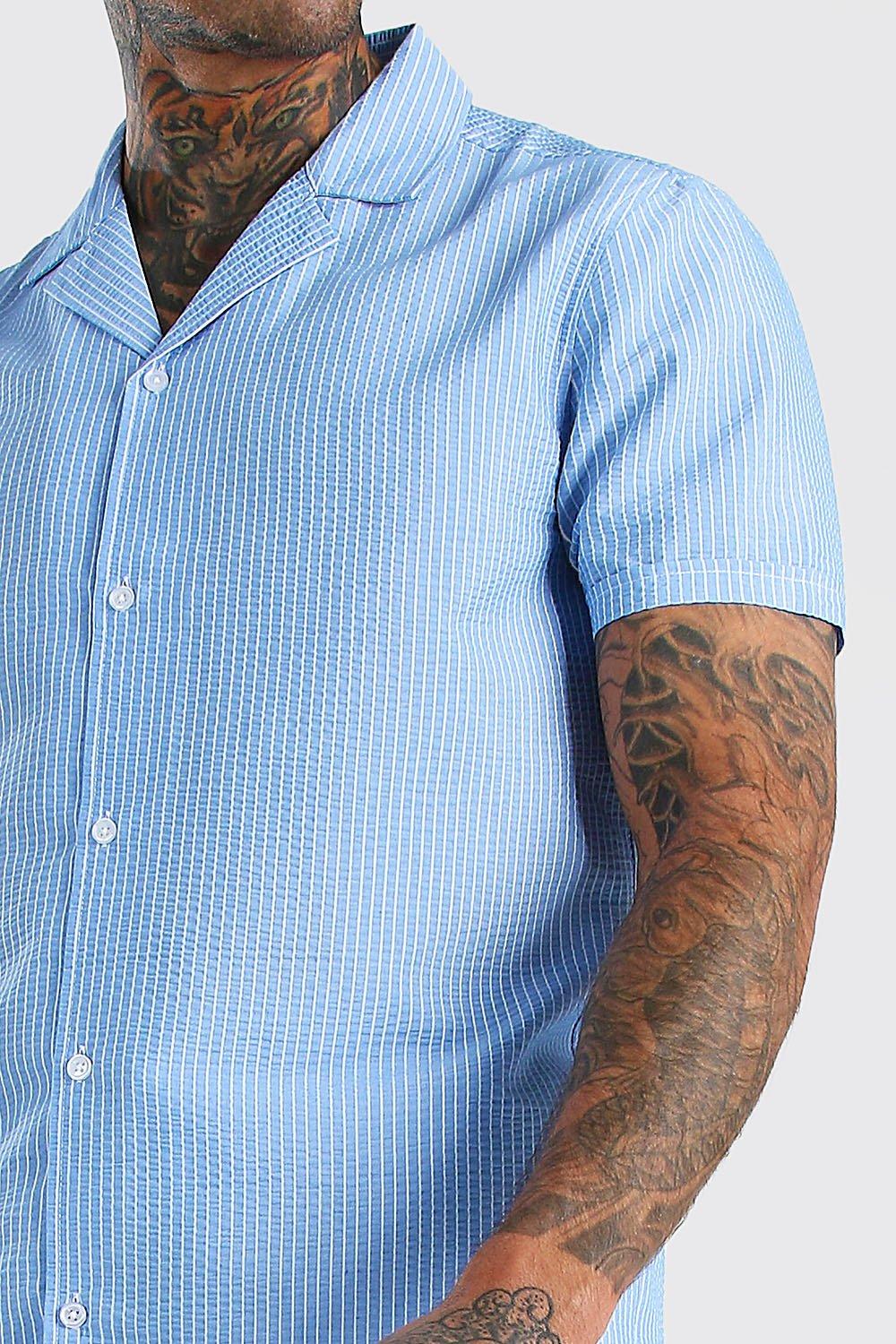 

Short Sleeve Revere Collar Shirt & Short Set, Blue