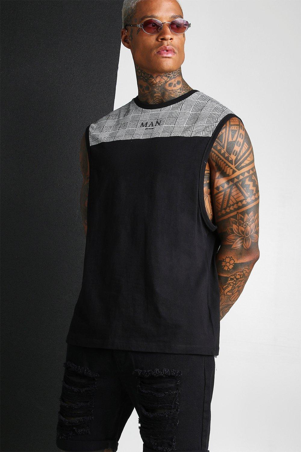 

MAN Roman Drop Armhole Jacquard Tank, Black