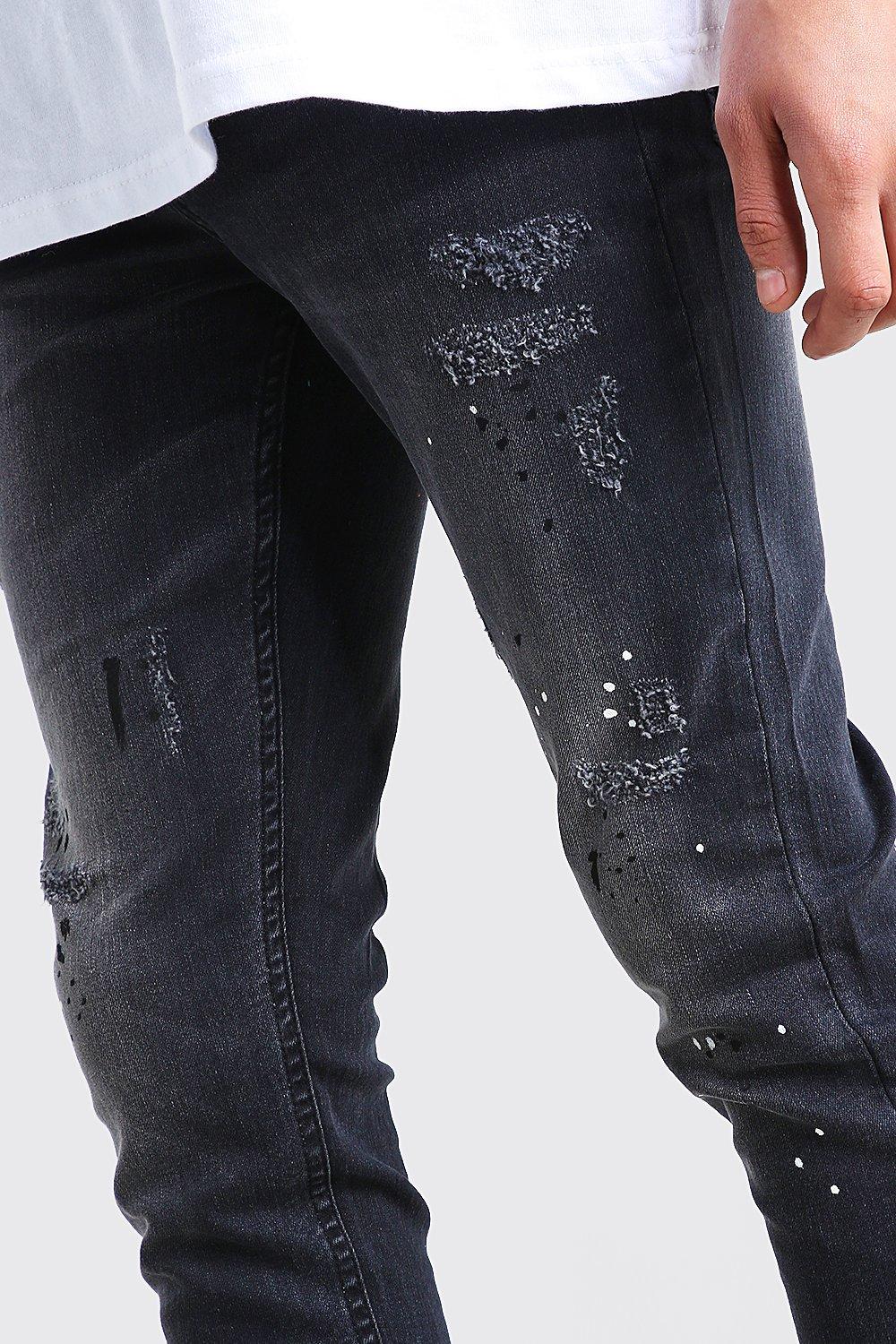 boohooman paint splatter jeans