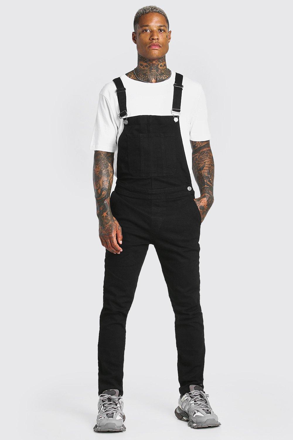 black stretch overalls