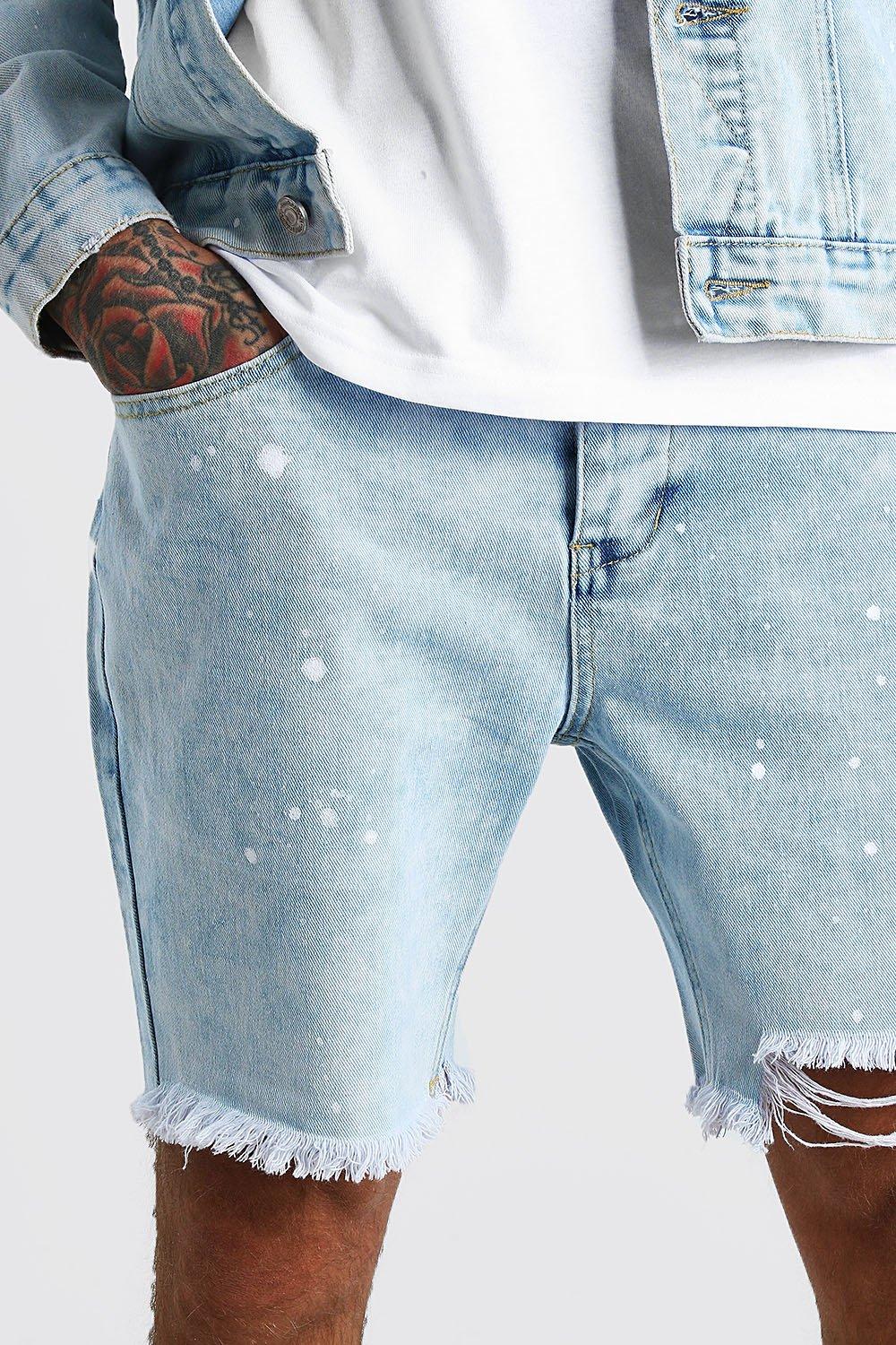 mens acid wash denim shorts