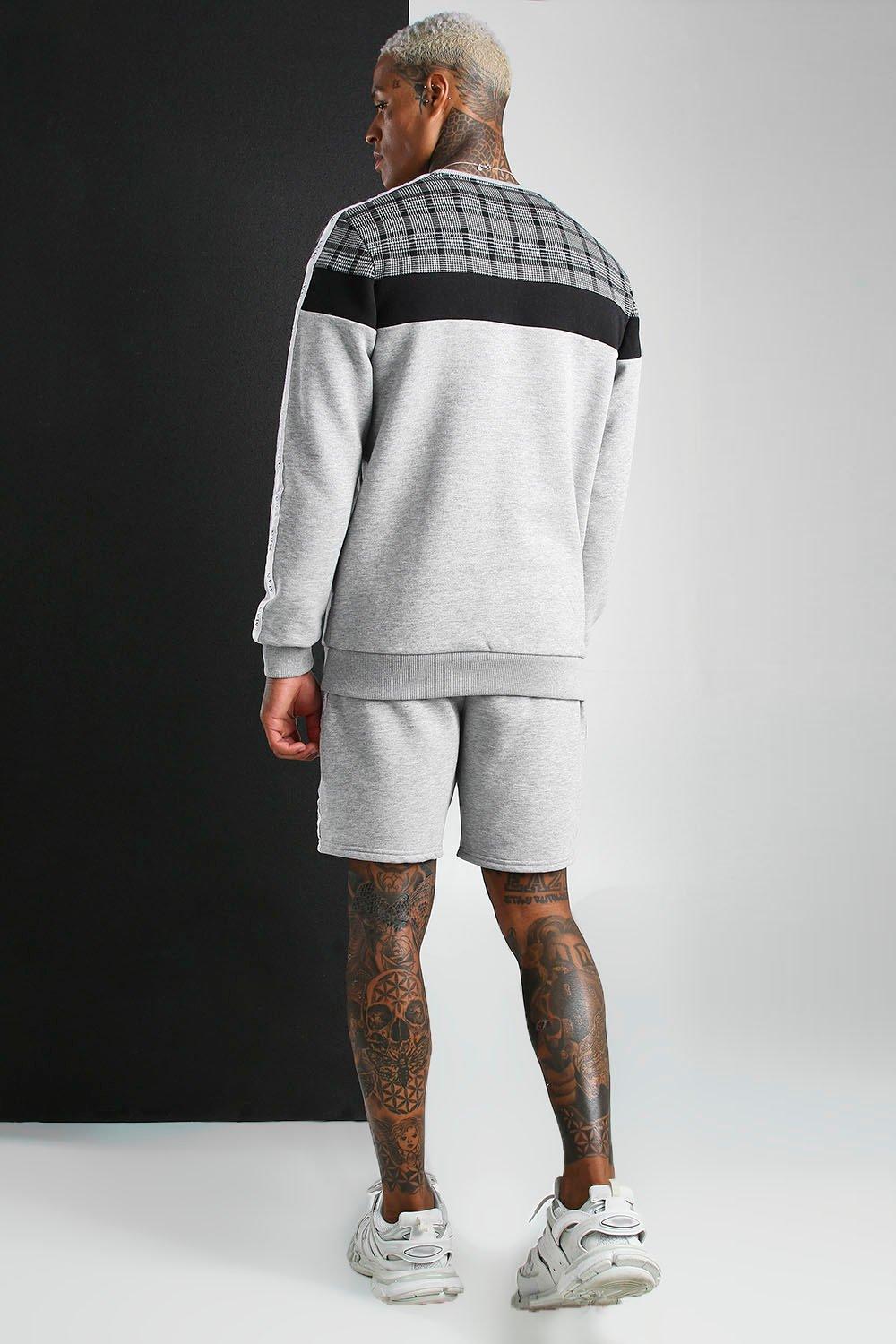 

Укороченный спортивный костюм MAN из жаккарда в стиле колор-блок с лентой, Grey marl