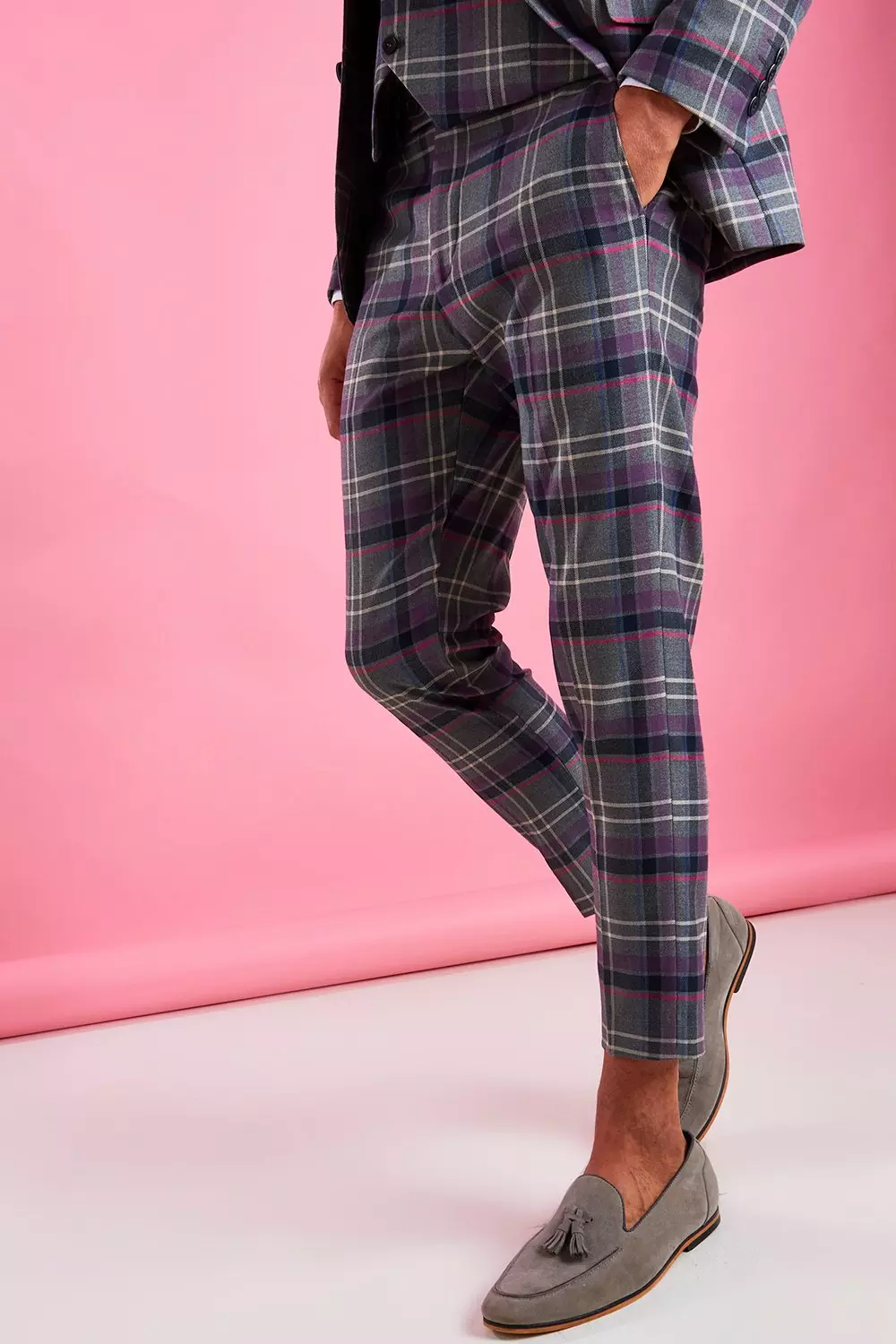 Purple checkered sale trousers