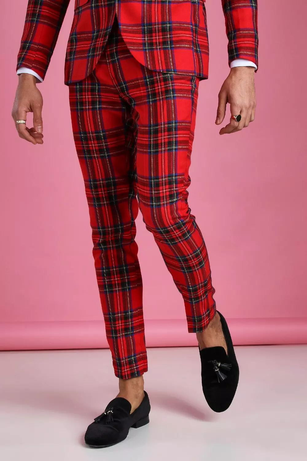 Mens super best sale skinny tartan trousers