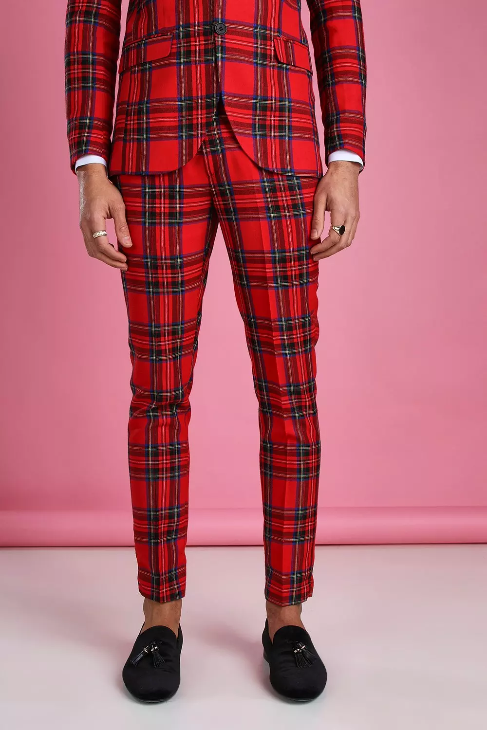 Mens super skinny tartan on sale trousers