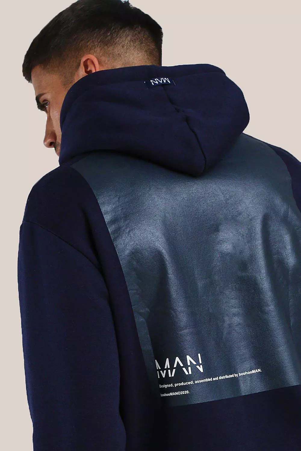 Original MAN Loose Fit Hoodie With Back Vinyl Print boohooMAN UK