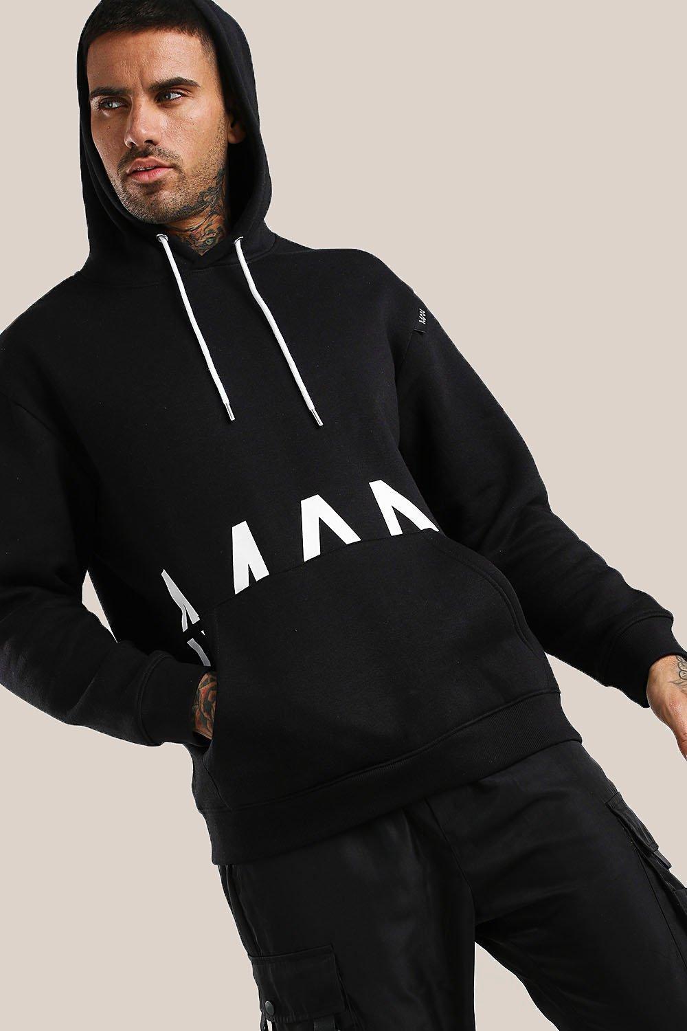

Оригинальное худи MAN свободного кроя с принтом и этикеткой, Black