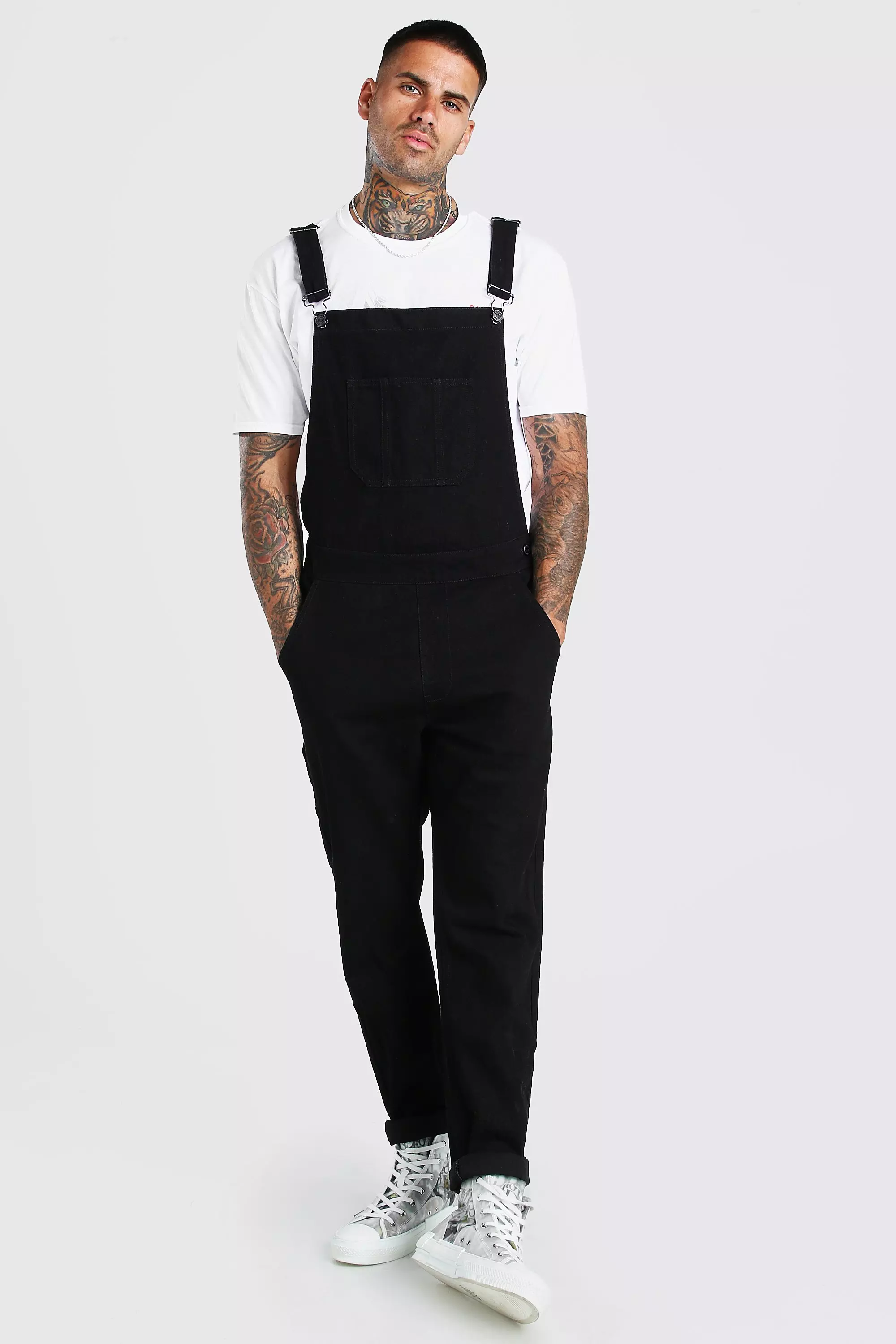 Black denim hot sale overalls mens