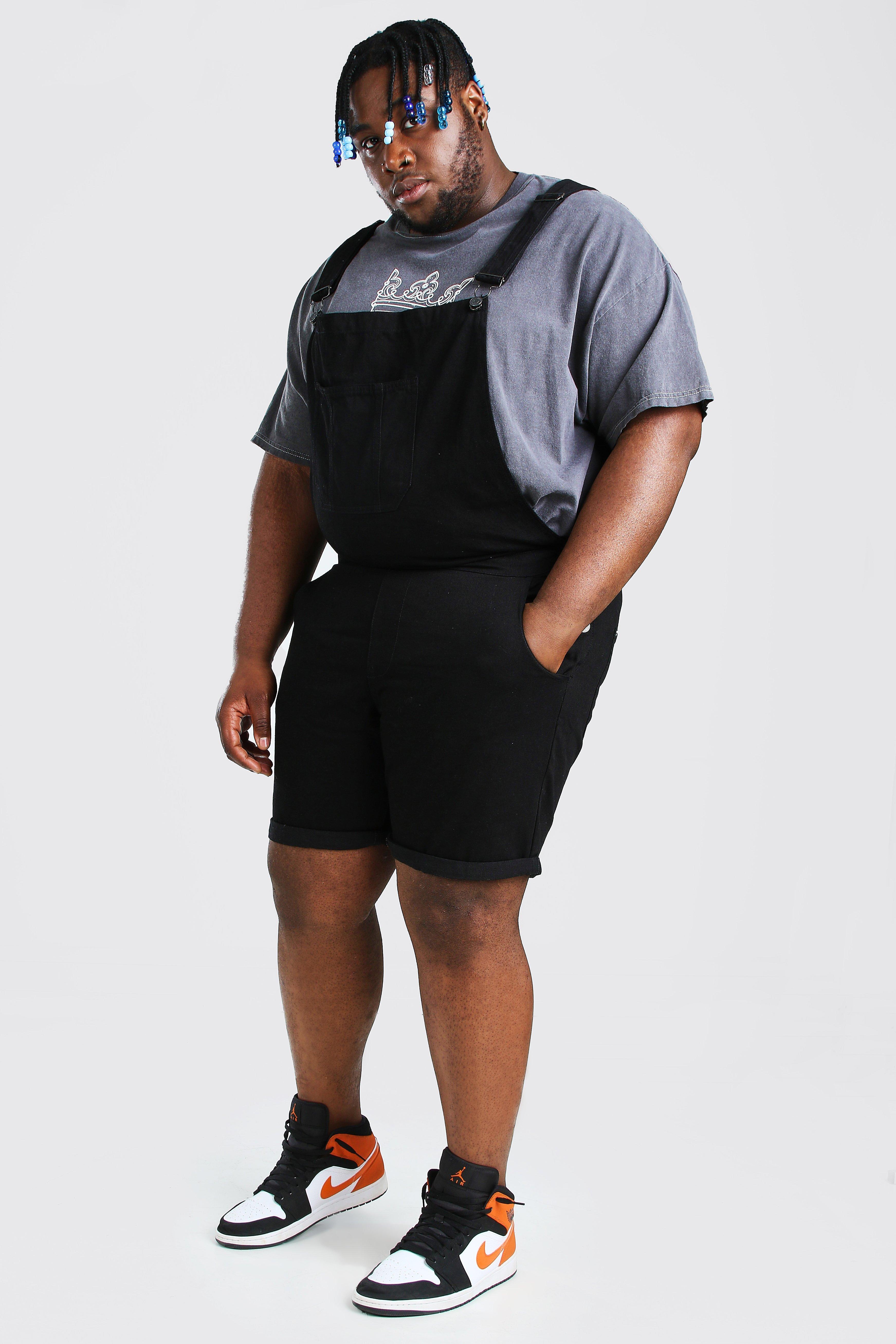 plus size black overall shorts