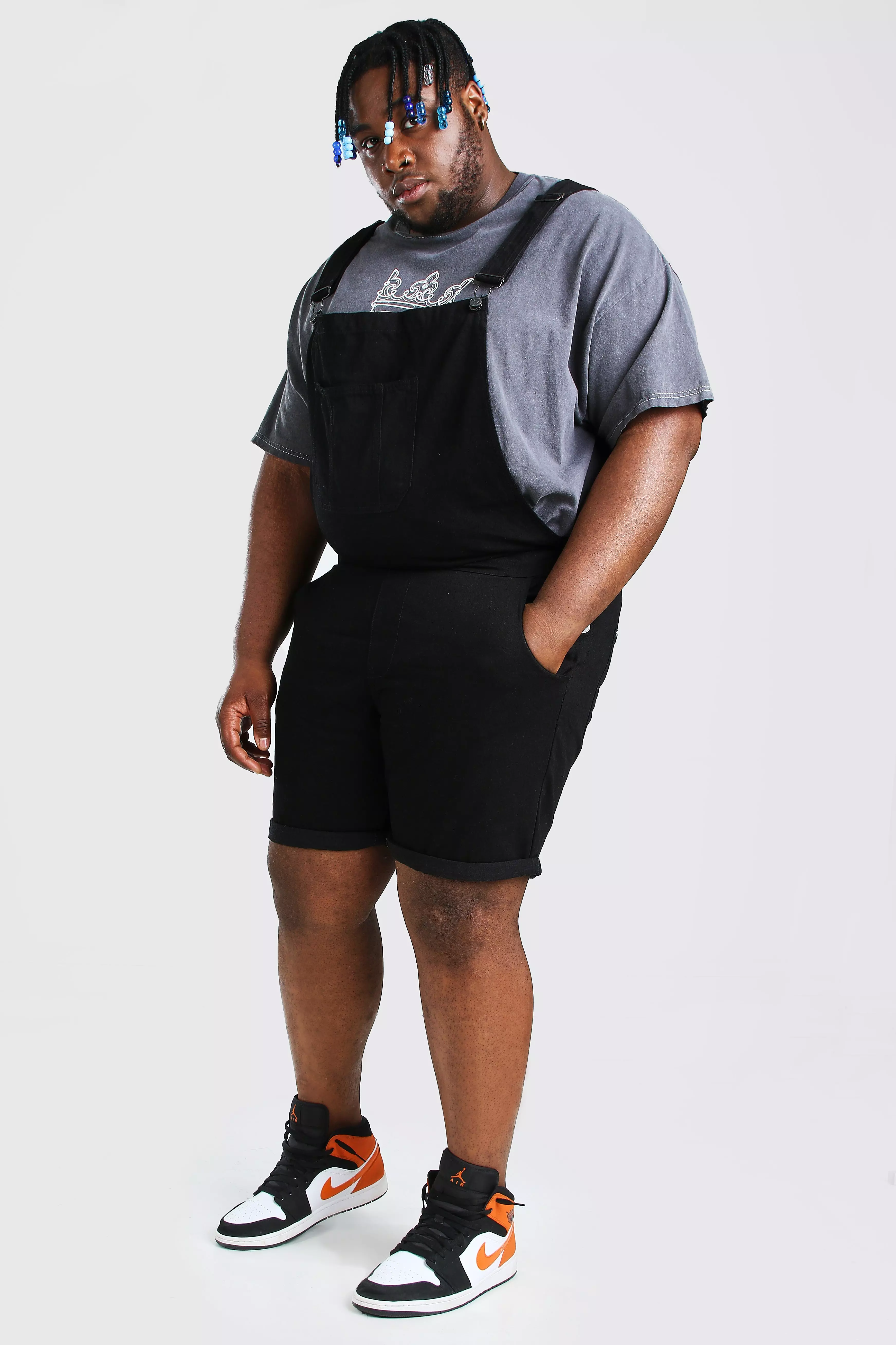 Plus size sale overall shorts black