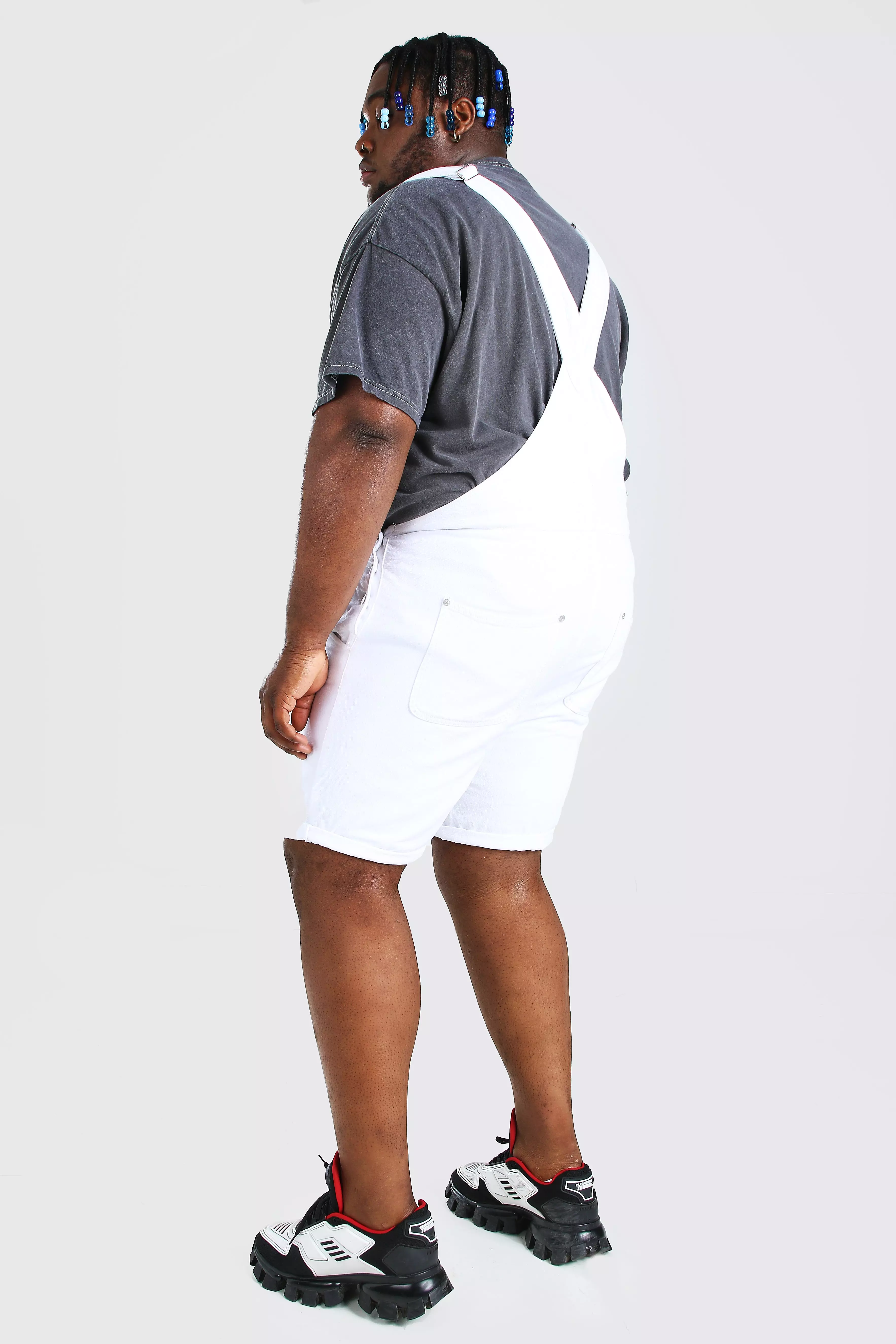 Plus Size Short Denim Overalls | boohooMAN USA