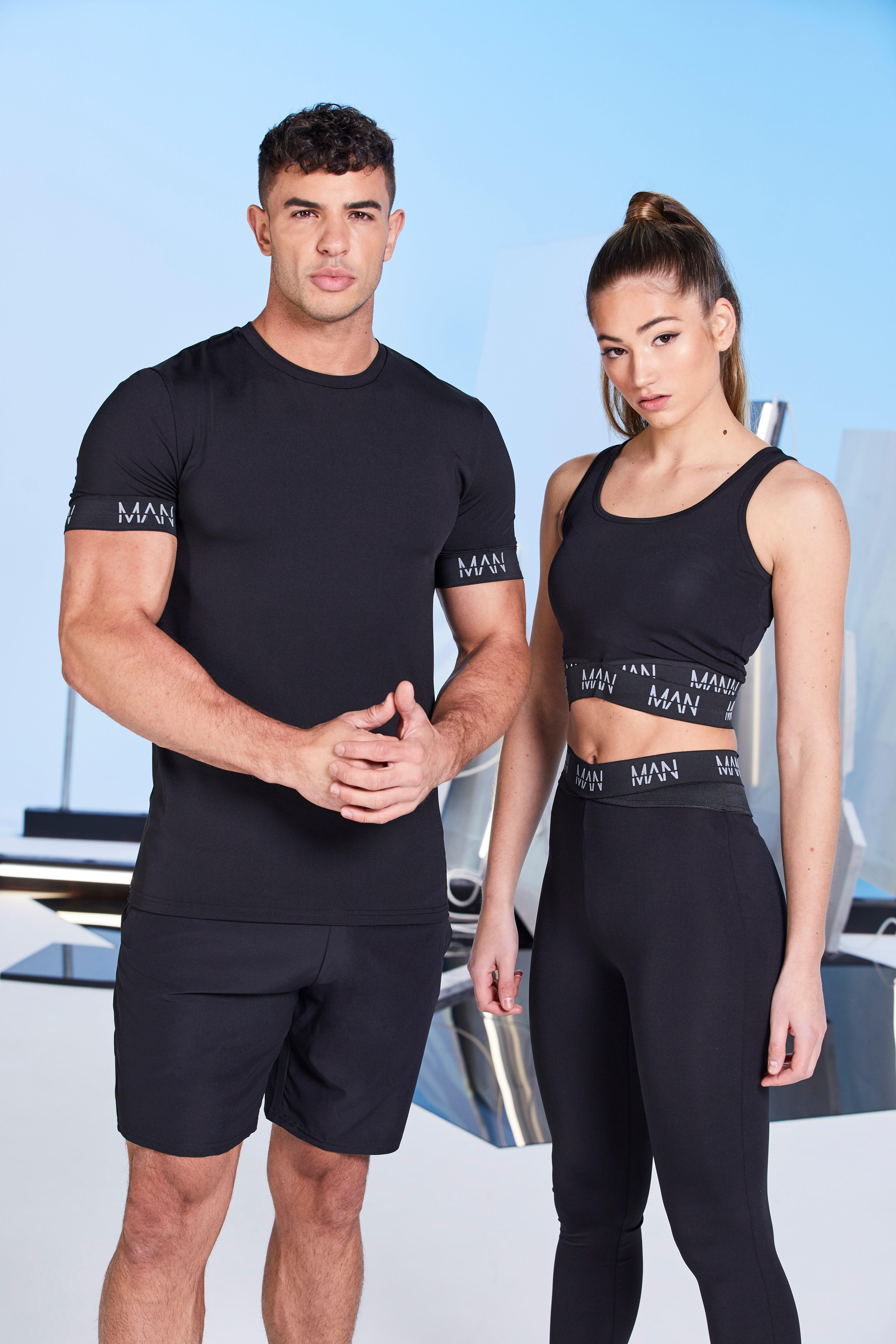 

Обтяшивающая футболка His Active с отделкой на рукаве, Black