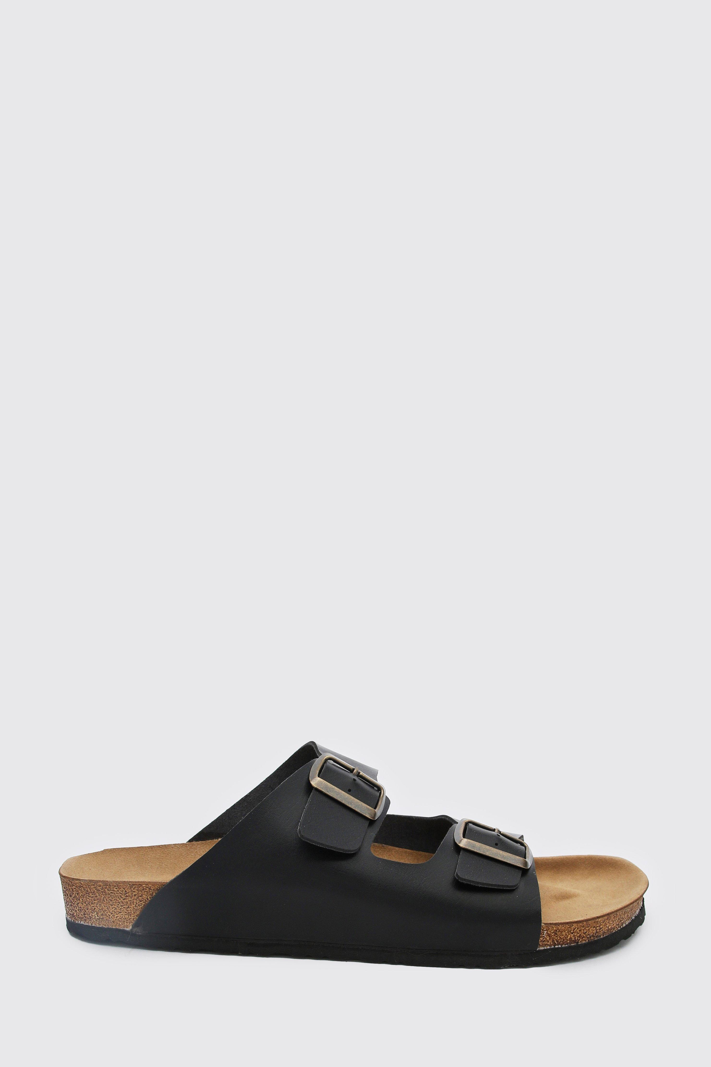 black double buckle sandals