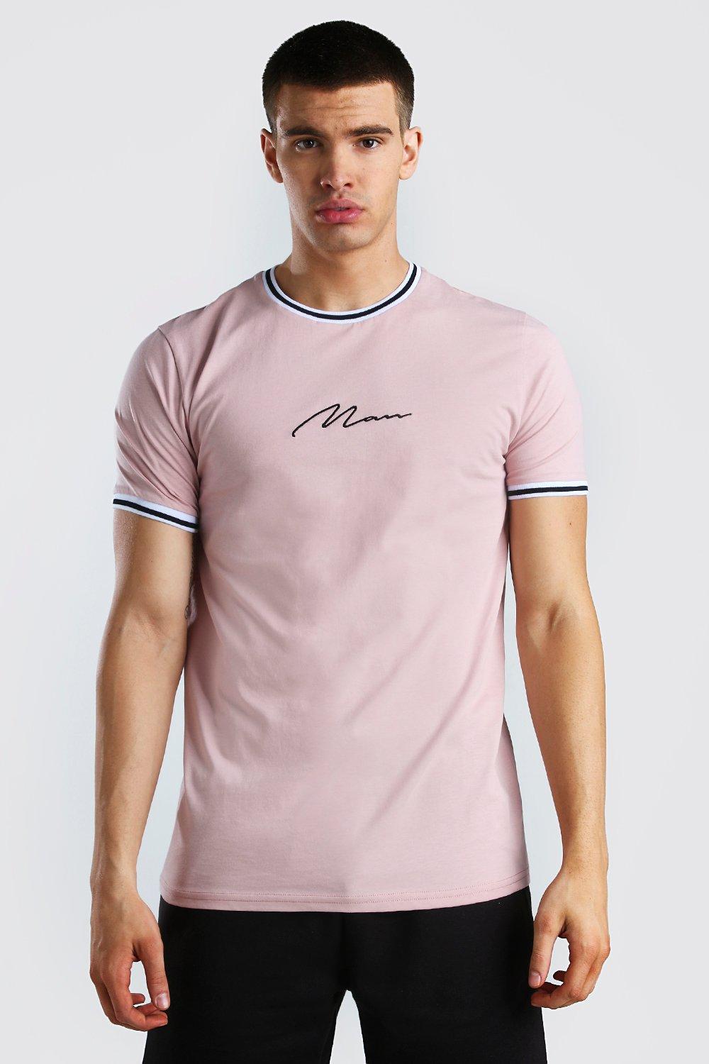 

Фирменная футболка MAN со спортивным рубчиком на горловине и манжетах, Mauve