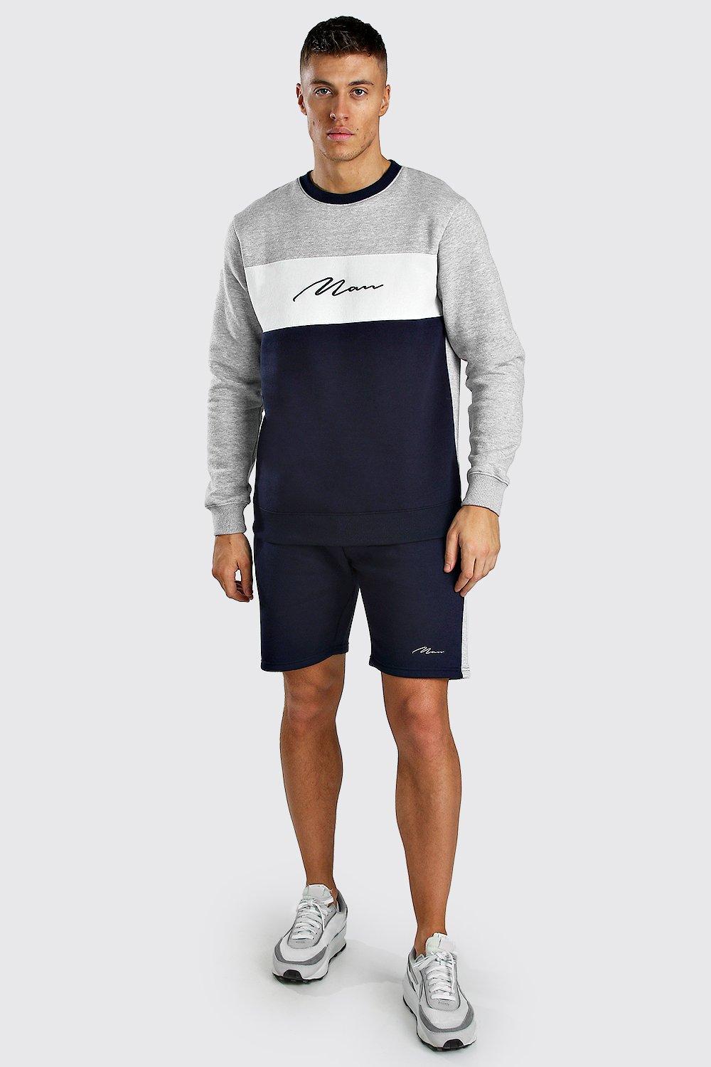 

Спортивный костюм с шортами MAN в стиле колор-блок, Grey marl