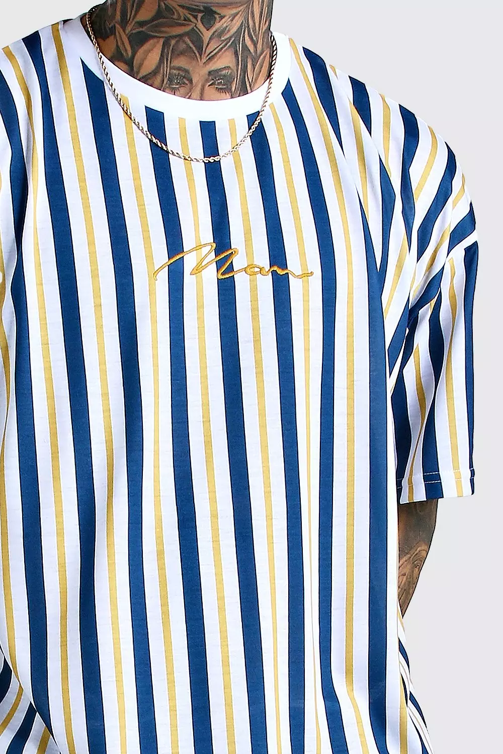 Oversized MAN Signature Vertical Stripe T Shirt boohooMAN USA