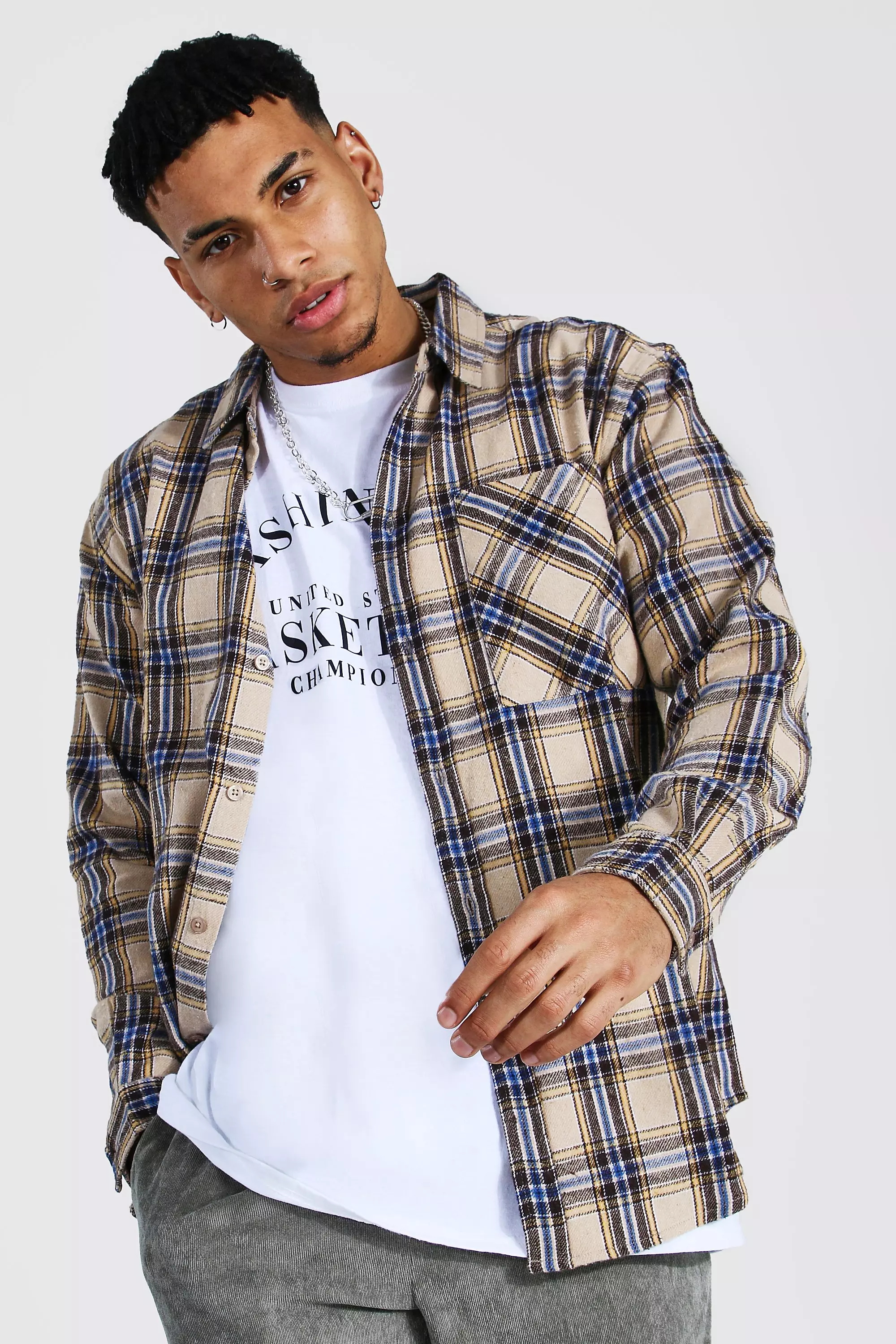 Oversized Check Shirt | boohooMAN UK