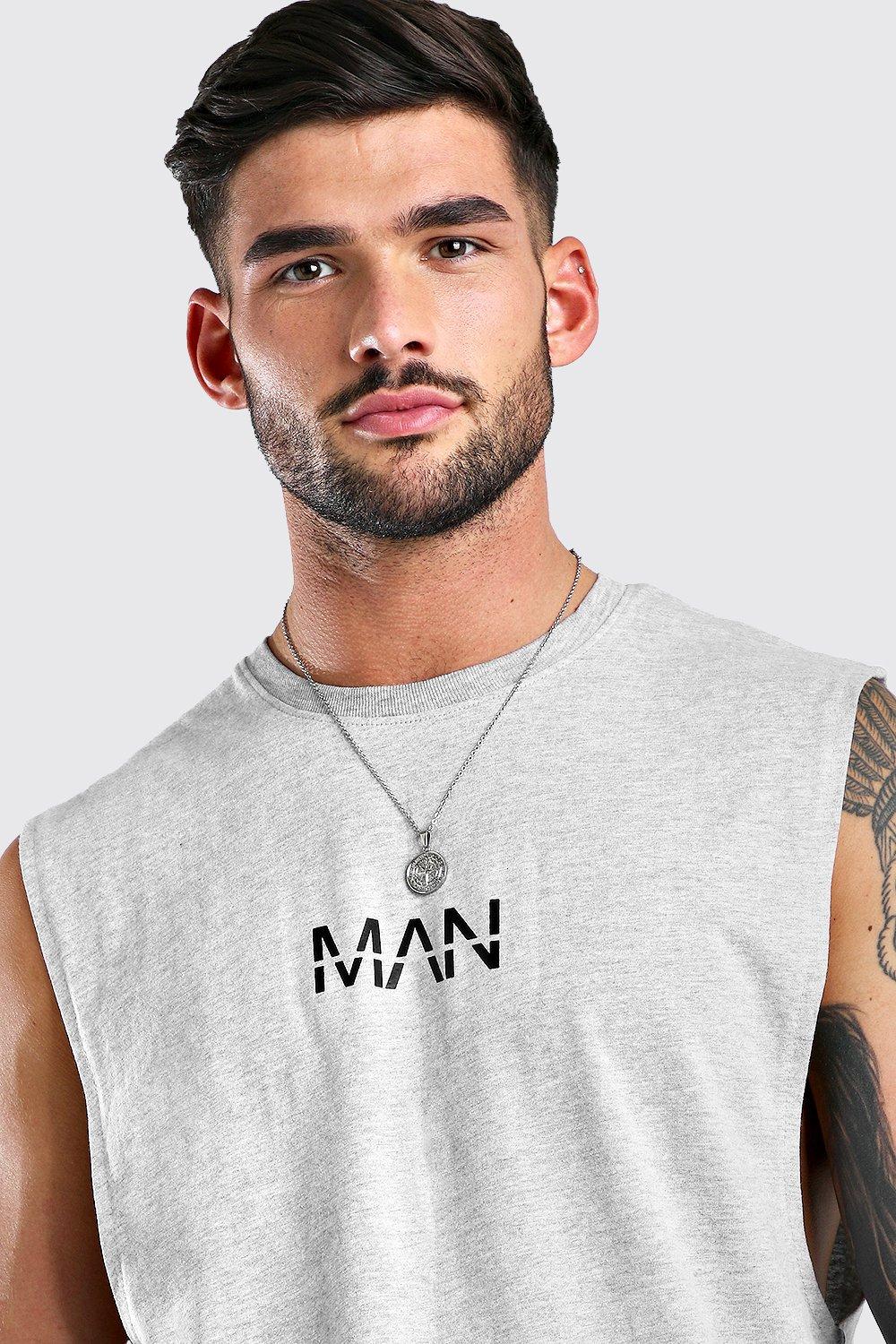 

Оригинальная майка MAN с заниженной рукавной проймой, Grey marl
