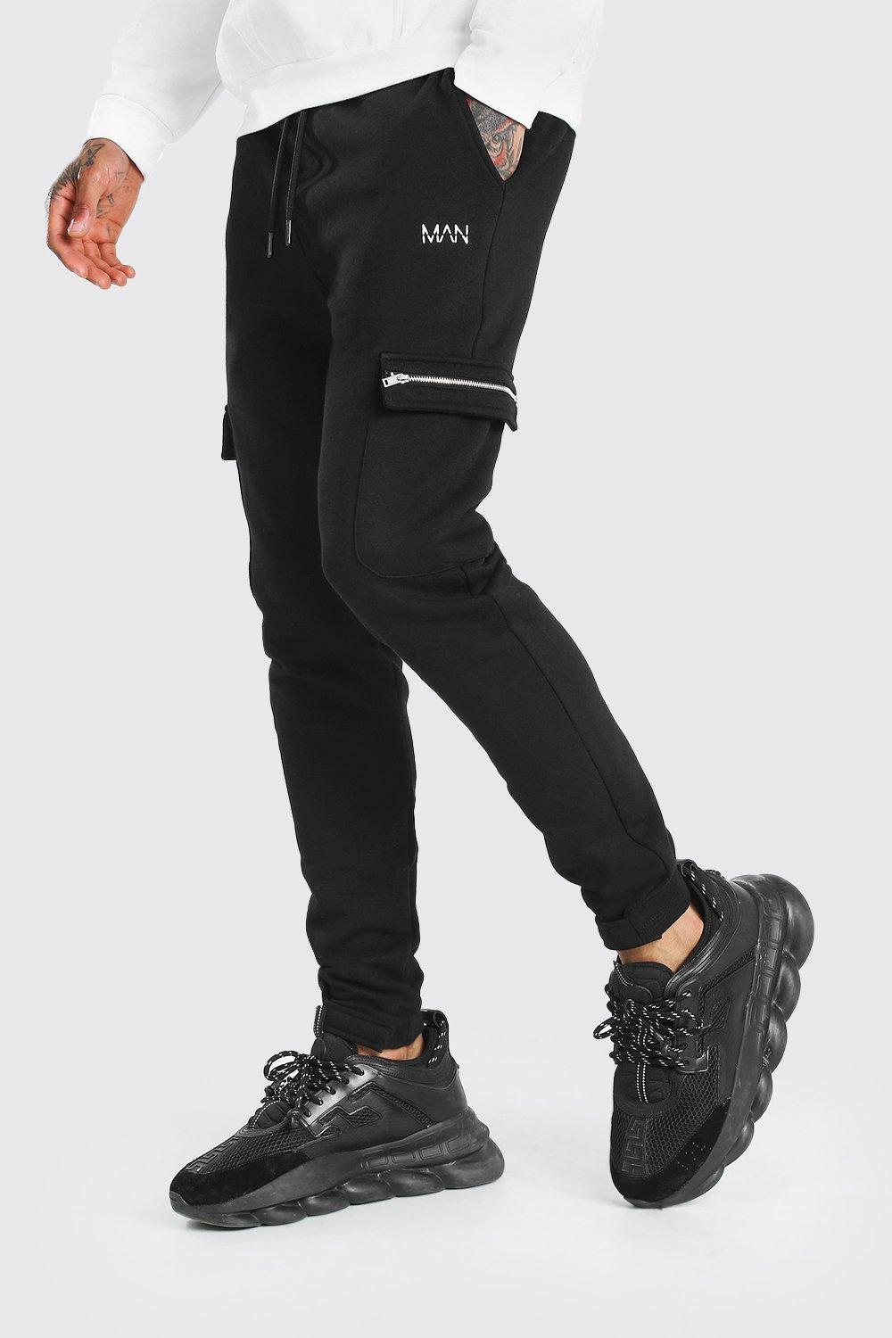 black zip joggers