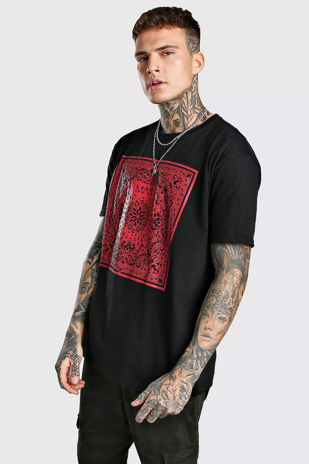 Oversized Original MAN Bandana Print T-Shirt | boohooMAN USA