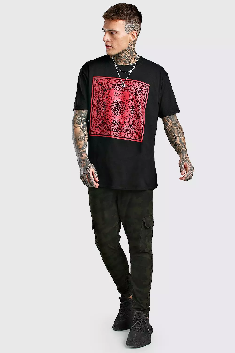 Oversized Original MAN Bandana Print T-Shirt | boohooMAN USA