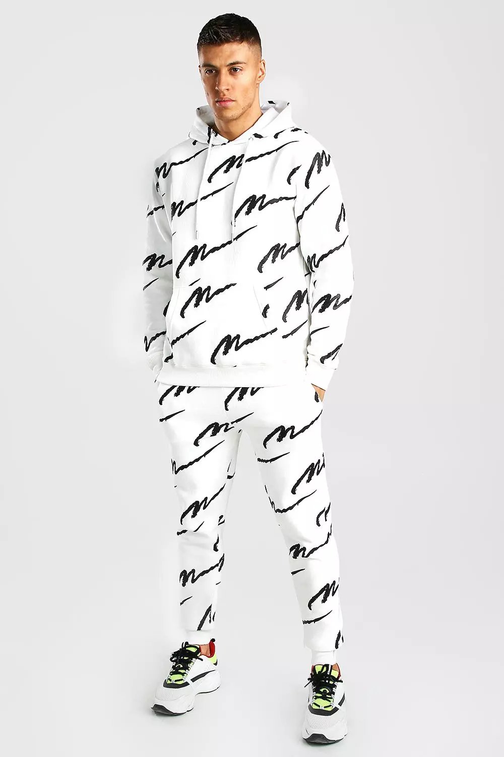 Boohooman all over store man printed tracksuit