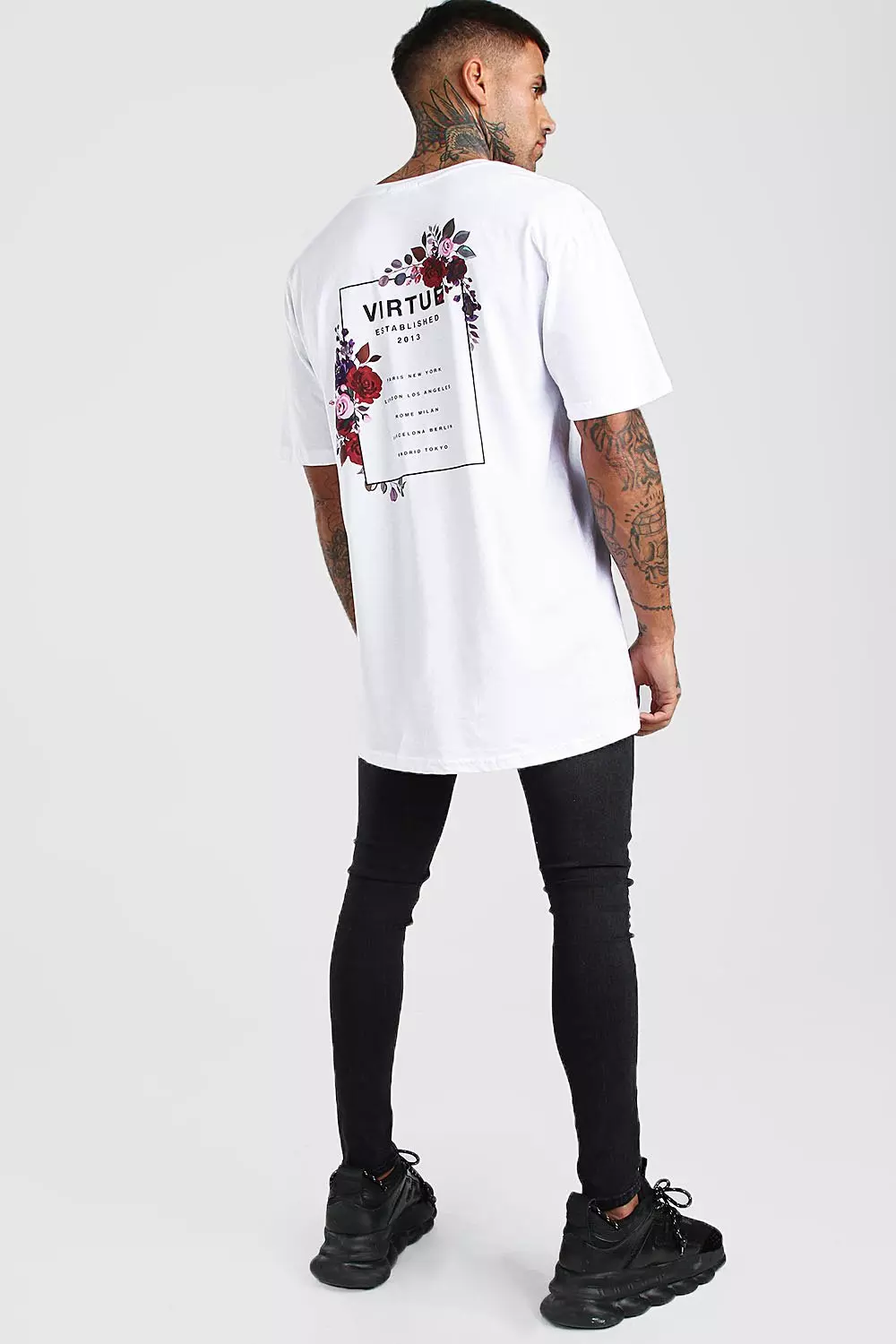 Oversized Floral Back Print T Shirt