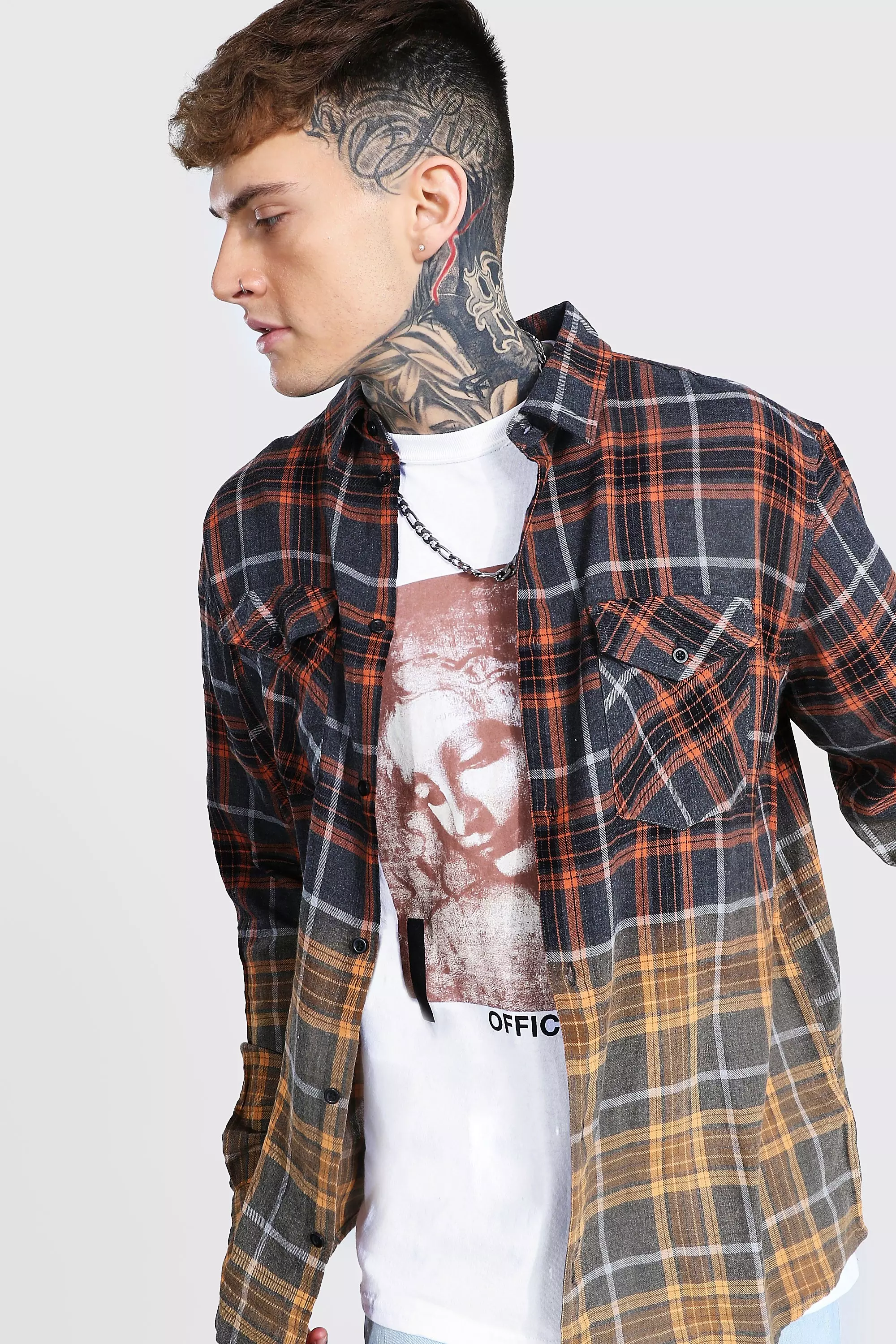 Oversized Bleach Ombre Check Shirt | boohooMAN USA