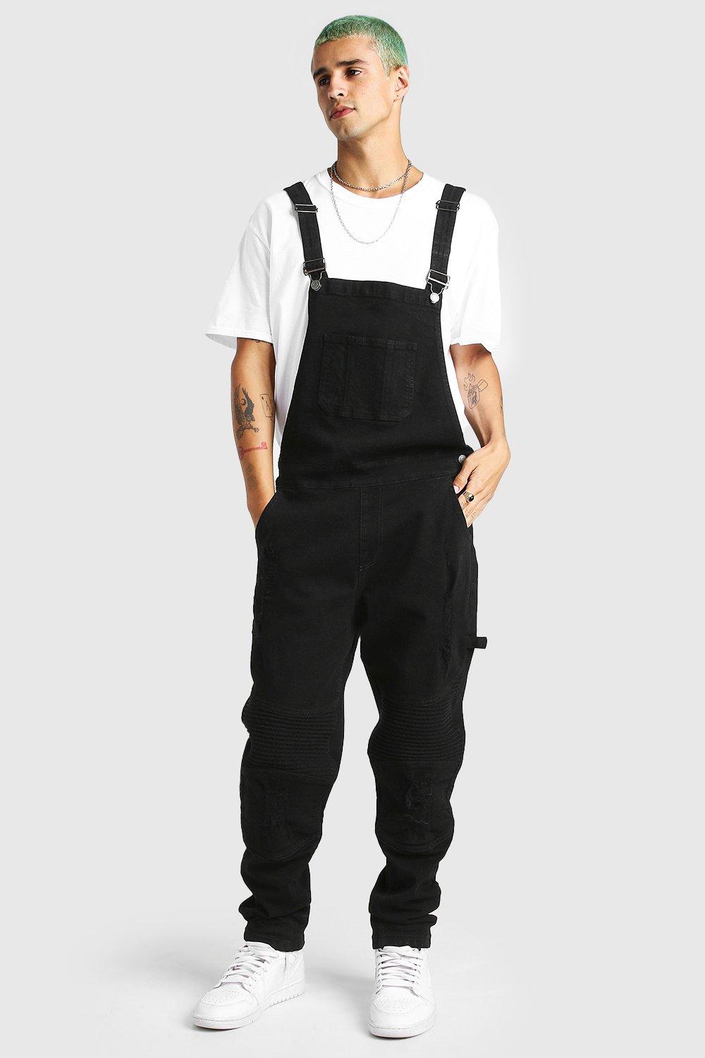 black skinny jean overalls