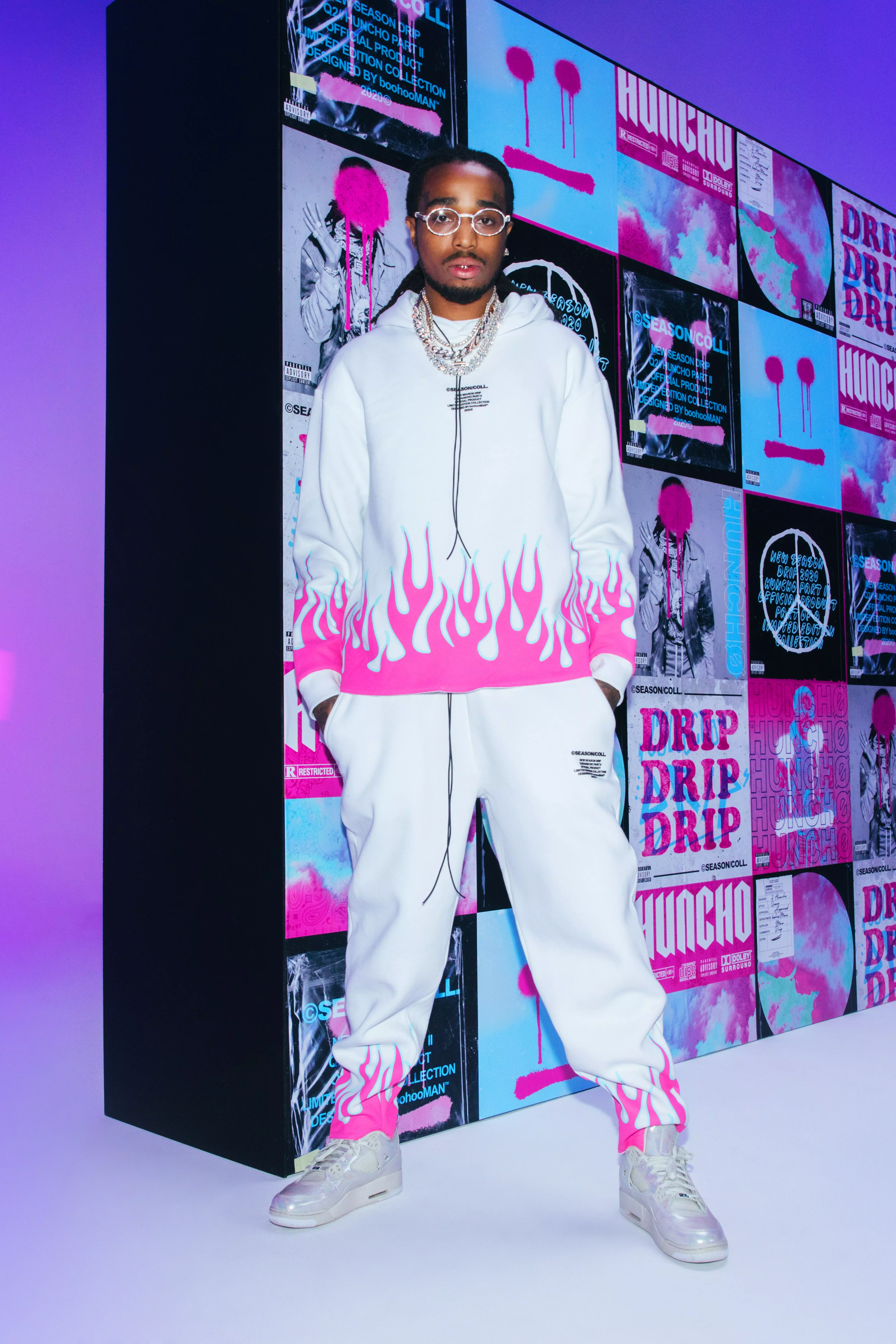 Quavo Flame Print Tracksuit boohooMAN USA