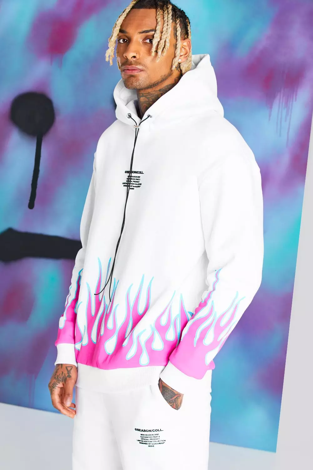 Boohoo Man Quavo Huncho Season 2 Black Hoodie Flames Graphic Size