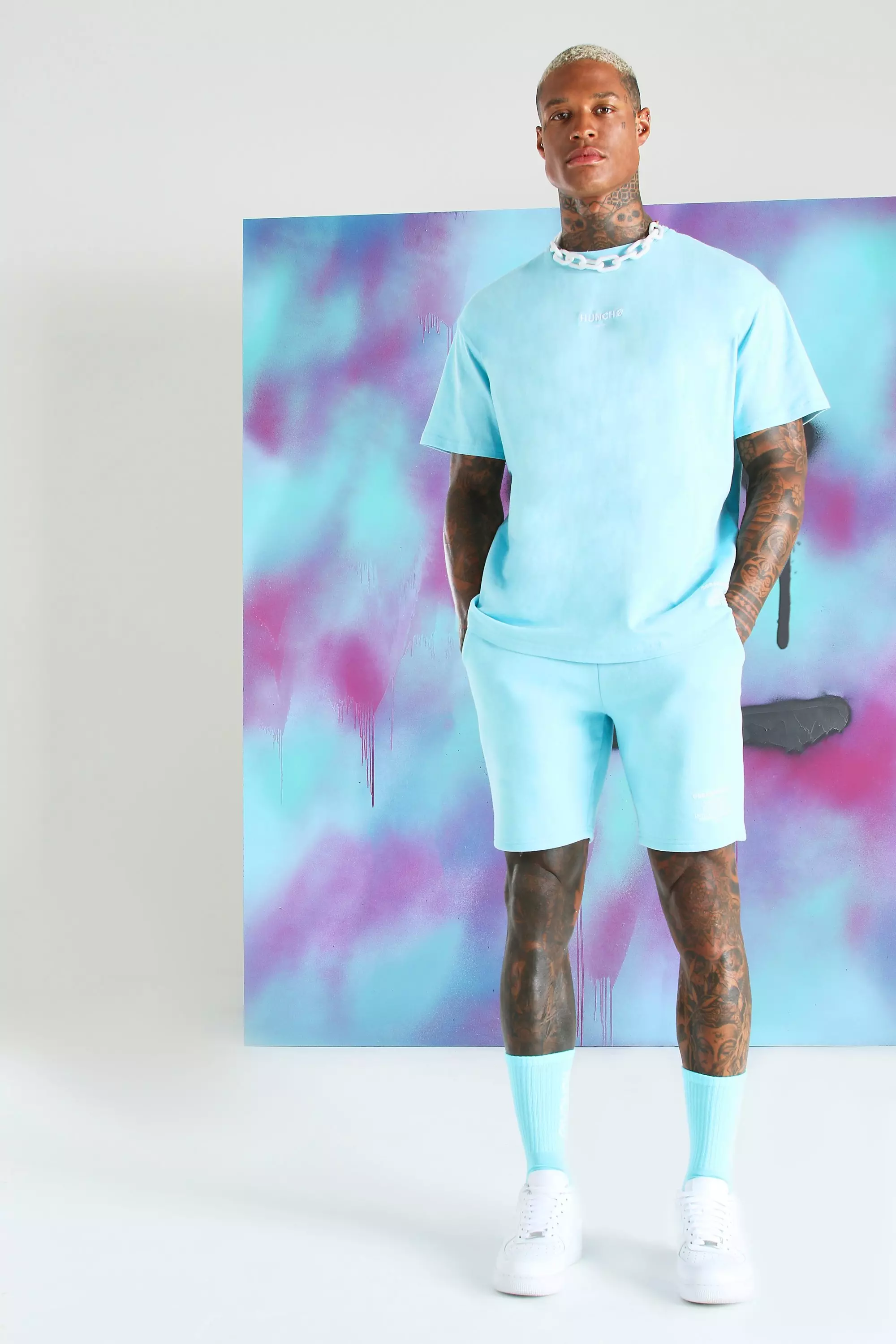 Quavo Pastel T Shirt And Short Set boohooMAN USA