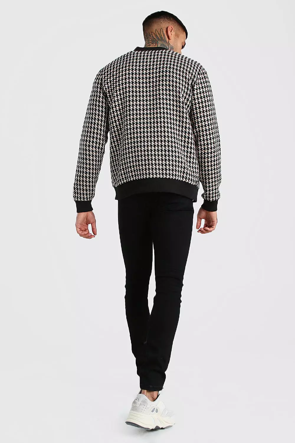 BENMYSHOWER Houndstooth Style Knitted Loose Jacket