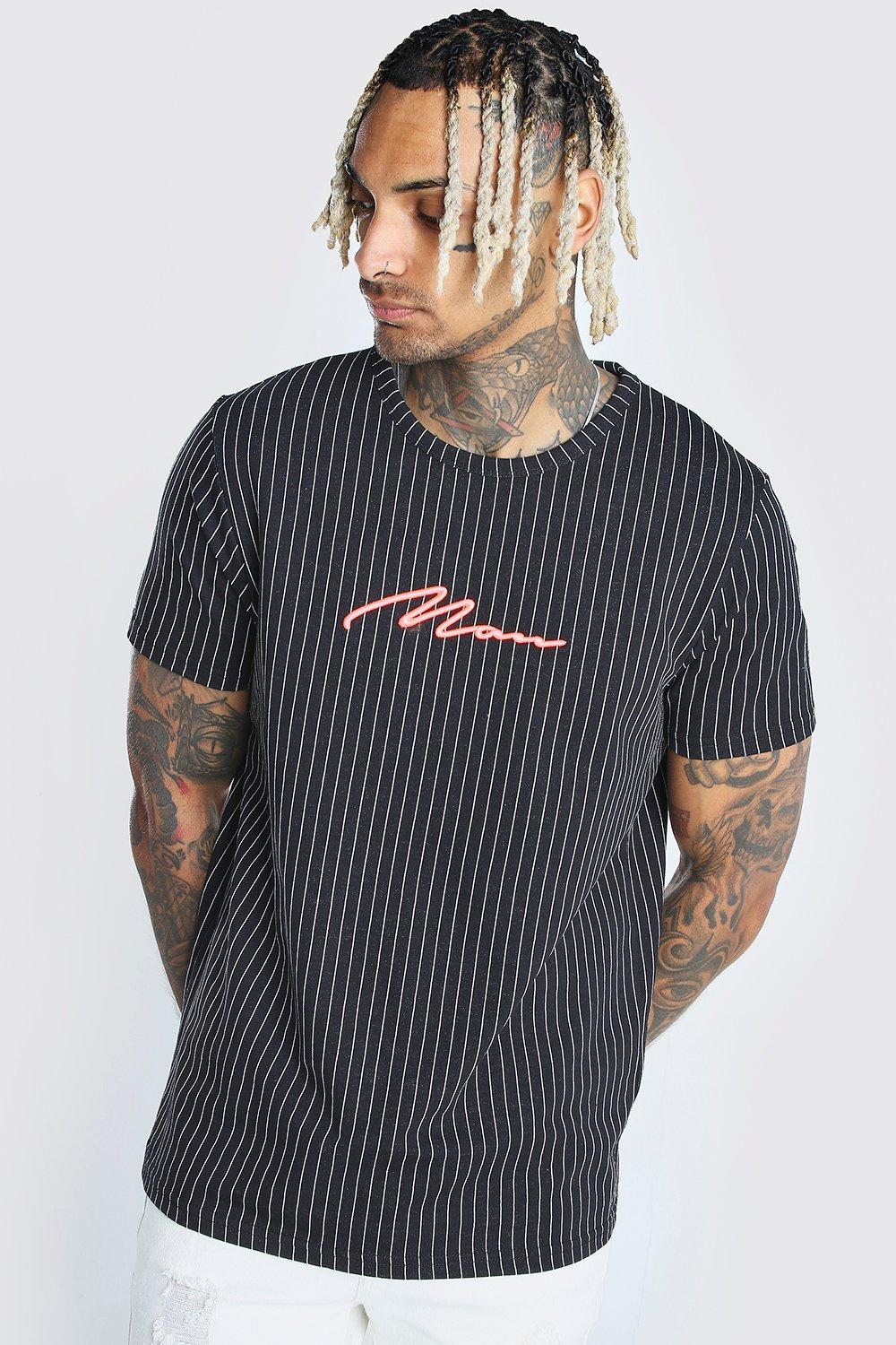 

Фирменная футболка MAN из жаккарда в тонкую полоску, Black