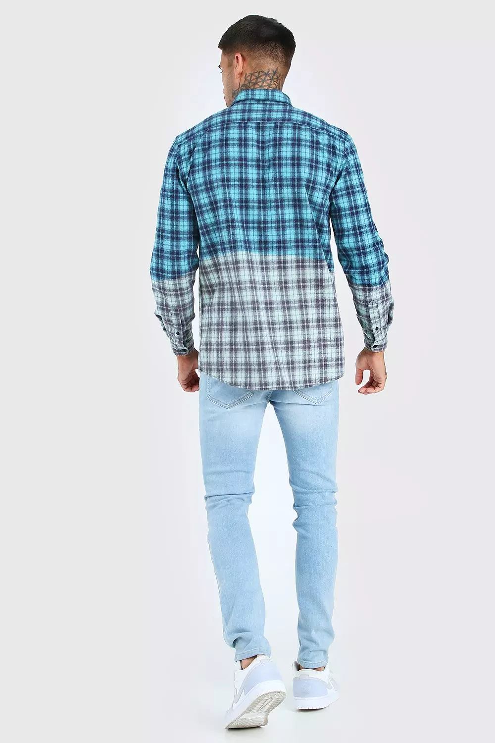 Long Sleeve Ombre Check Shirt | boohooMAN