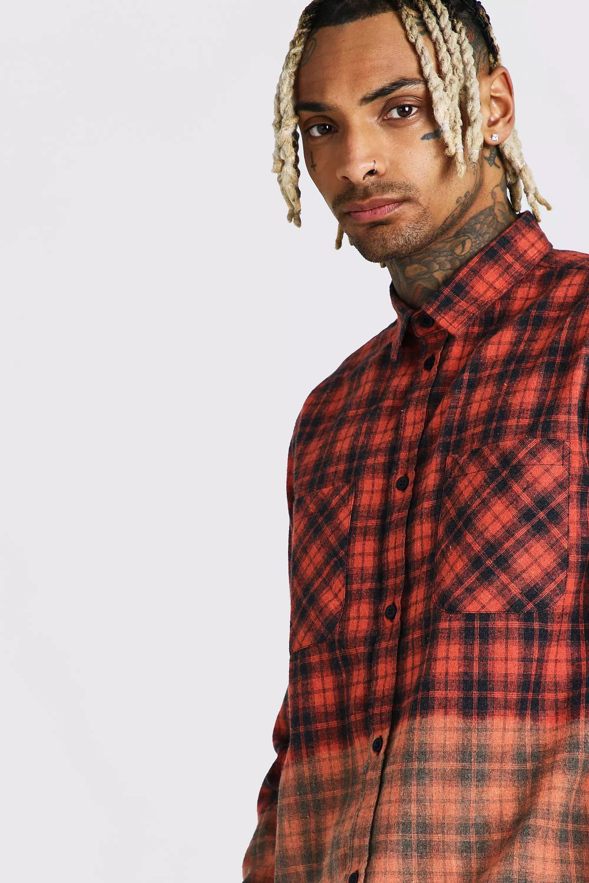 Long Sleeve Ombre Flannel Shirt | boohooMAN USA